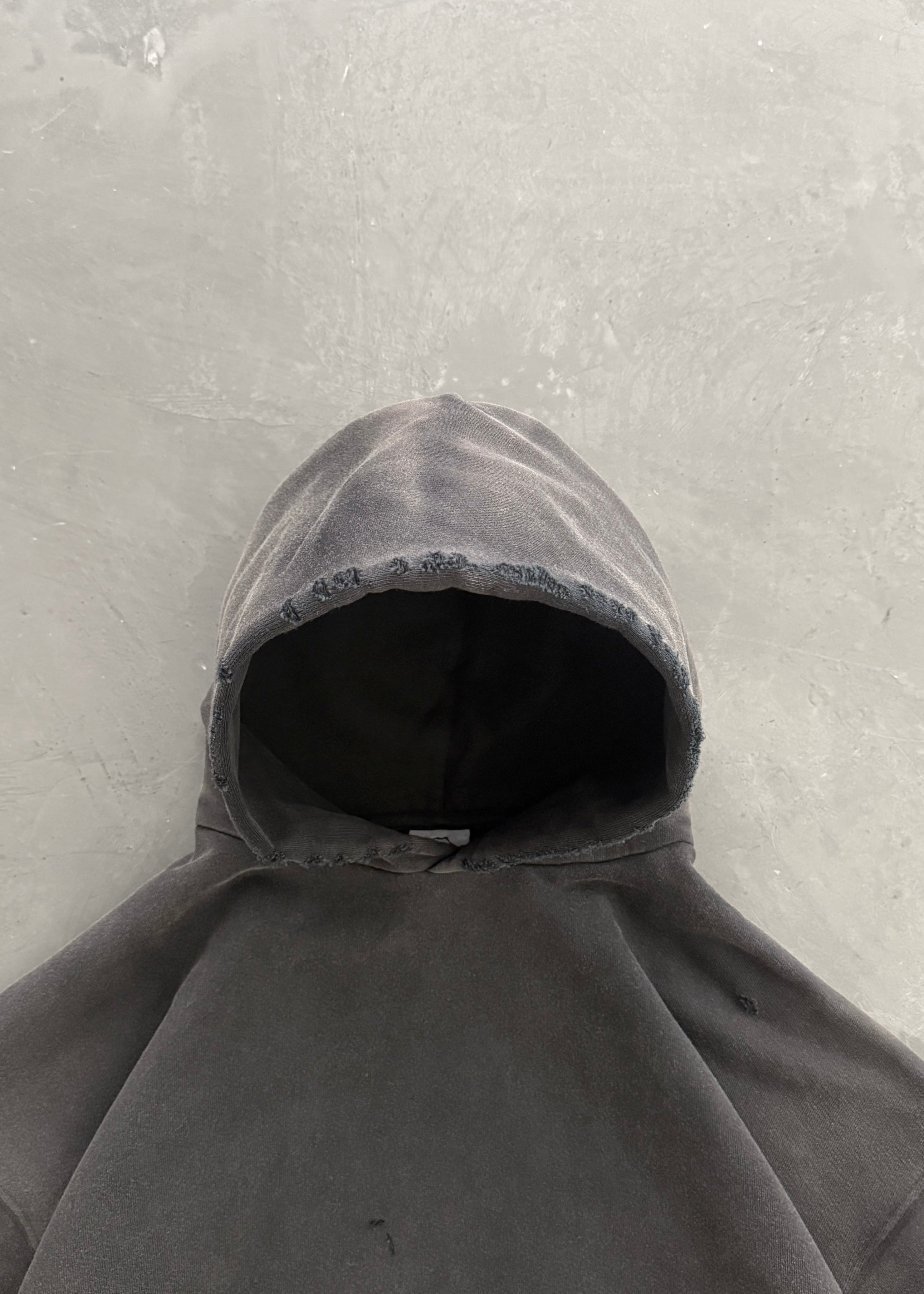 "WATCH-PEEKER" DISTRESSED HOODIE - SUN FADED BLACK