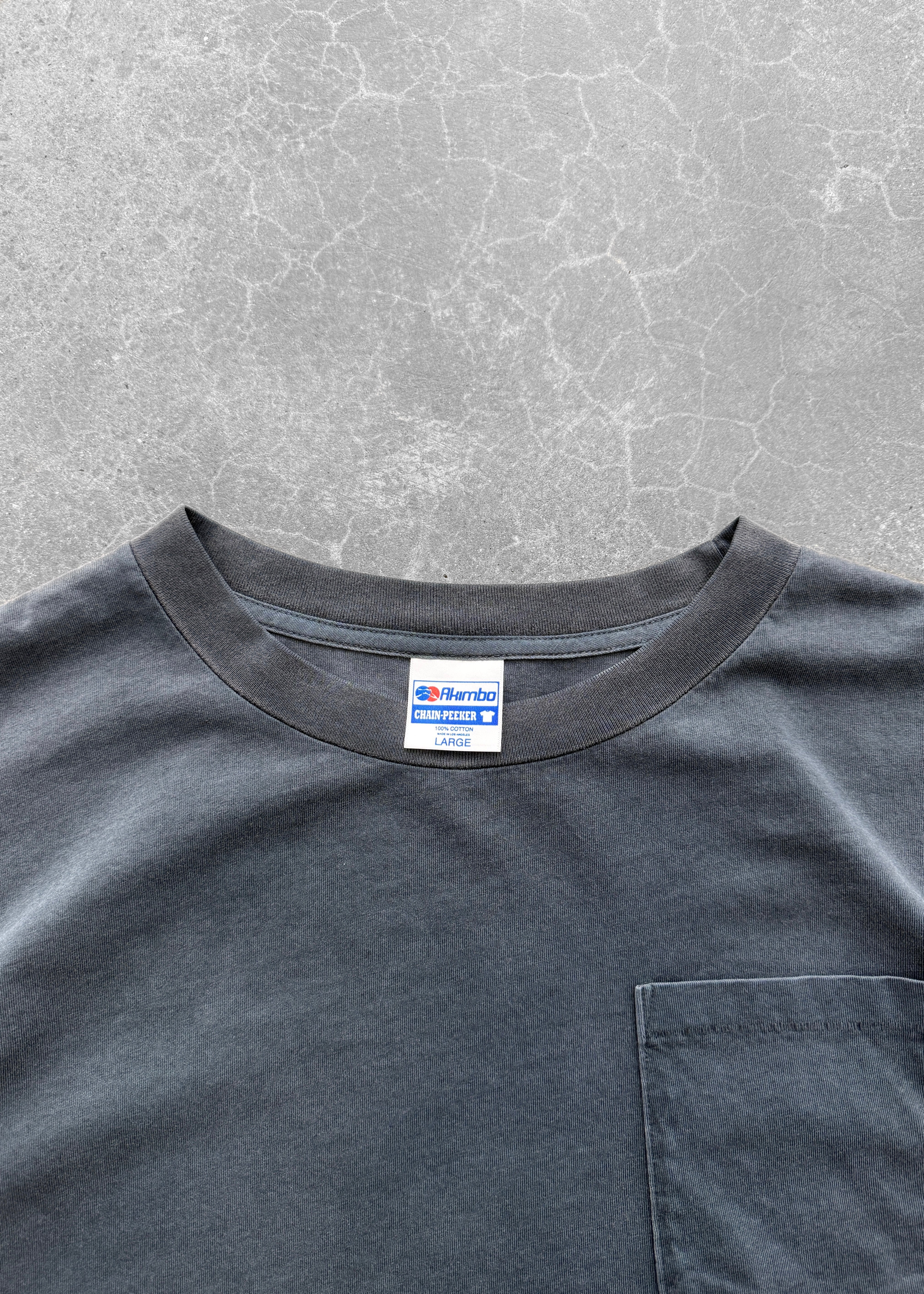 “CHAIN-PEEKER” SINGLE STITCHED POCKET TEE - FADED BLACK