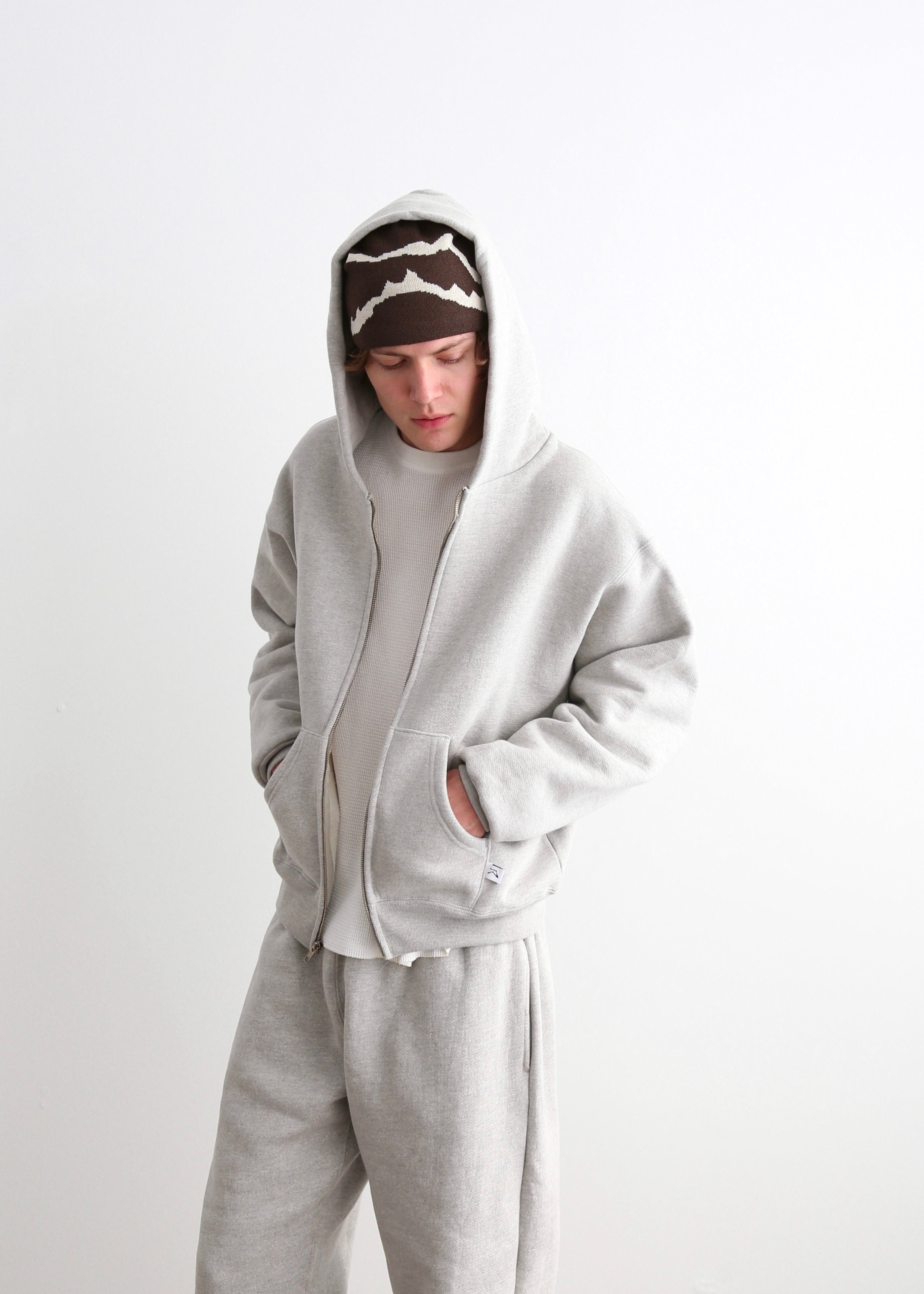 AKIMBO ZIP-UP HOODIE - HEATHER GREY