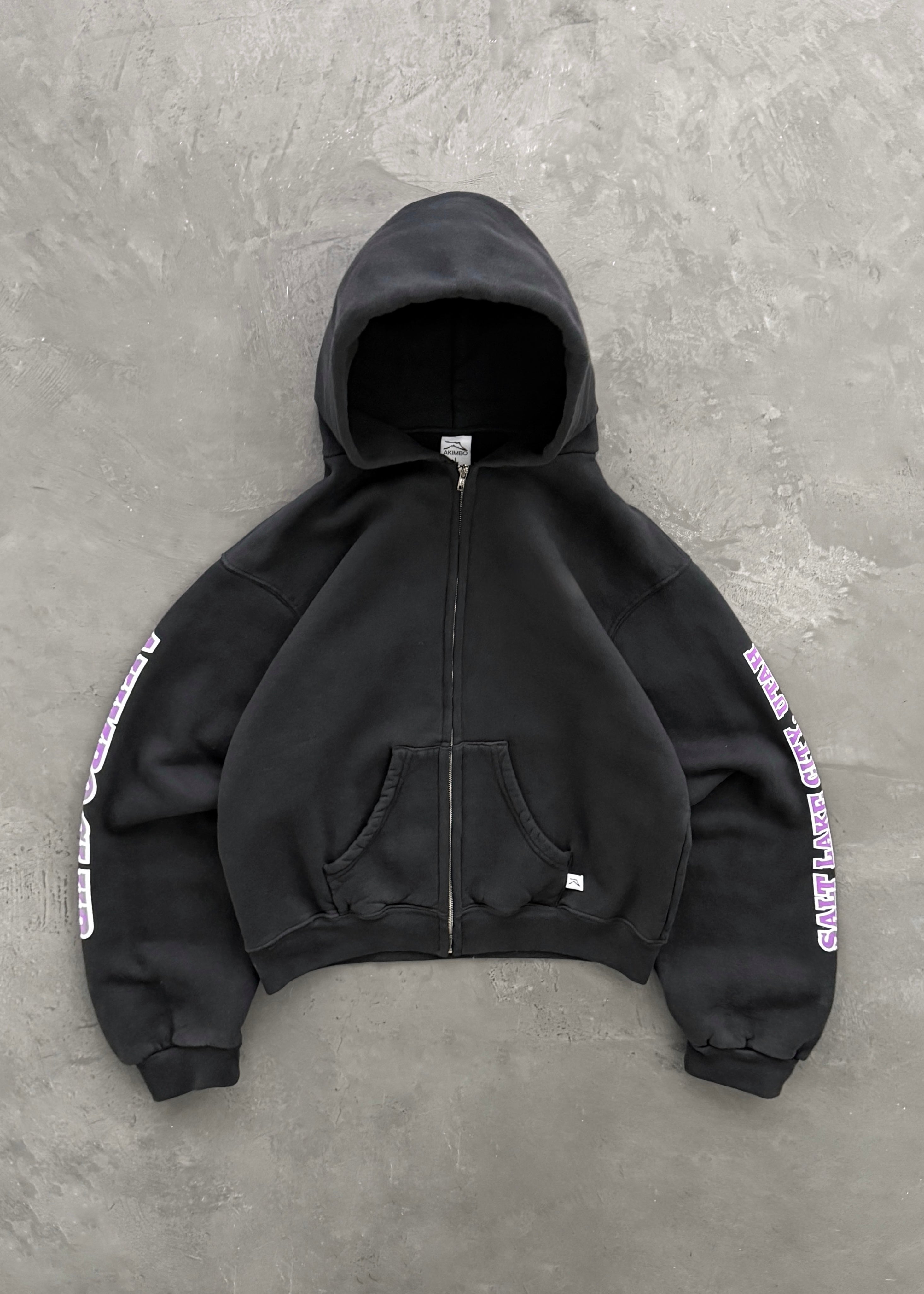 AKIMBO EAGLE CLUB ZIP-UP HOODIE - FADED BLACK