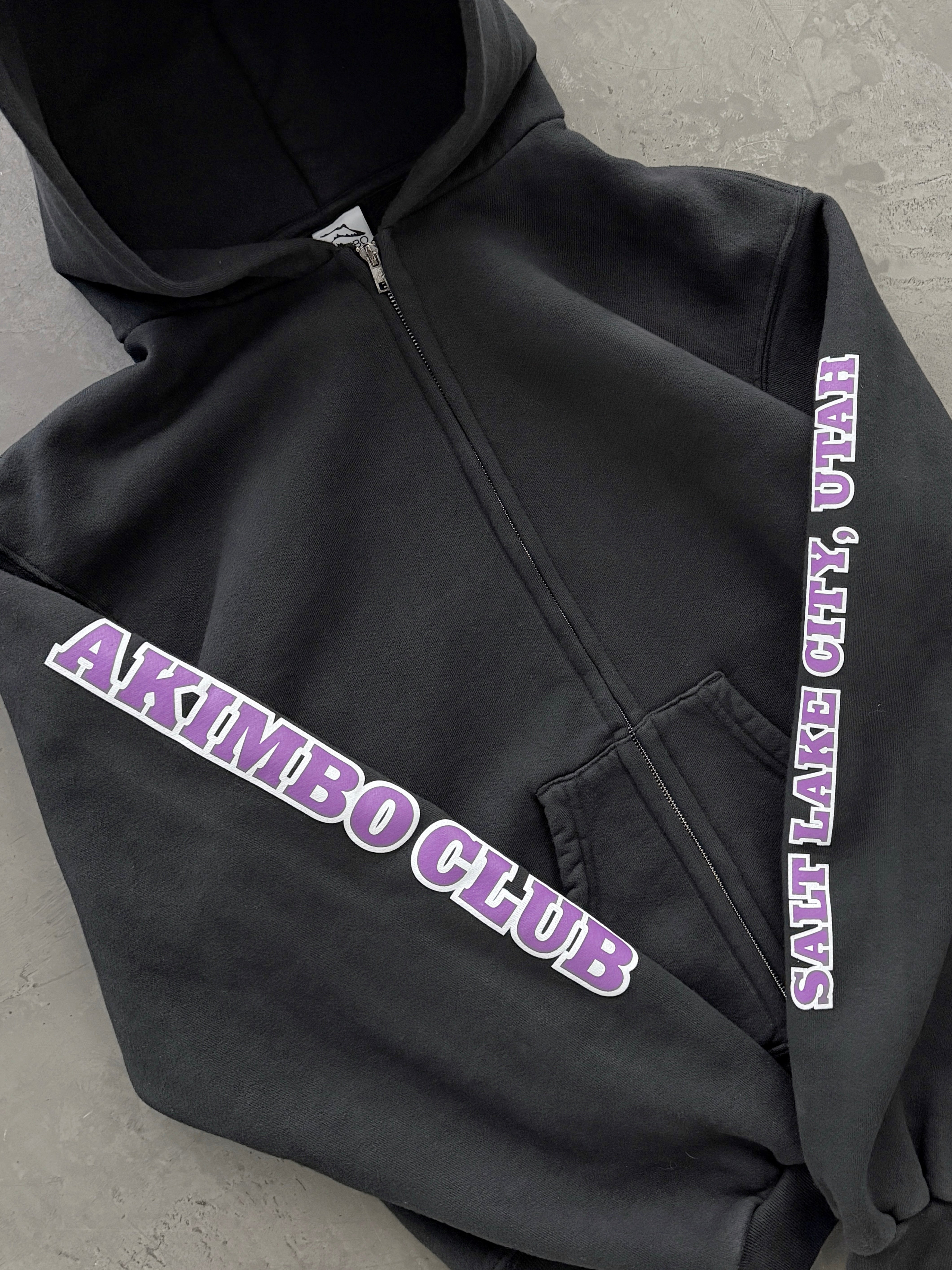 AKIMBO EAGLE CLUB ZIP-UP HOODIE - FADED BLACK