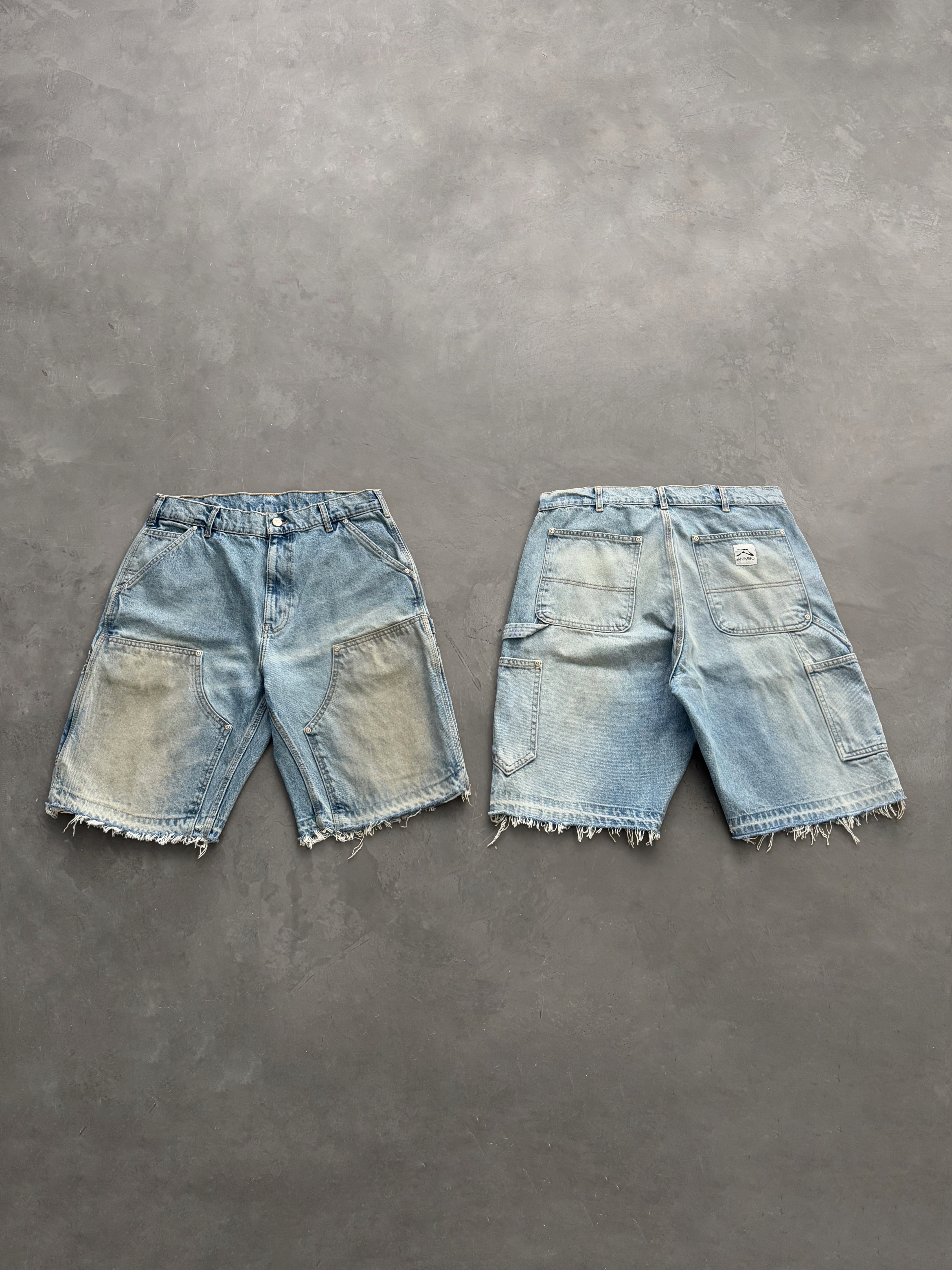 OPEN HEM DENIM DOUBLE KNEE SHORTS - DIRTY WASH