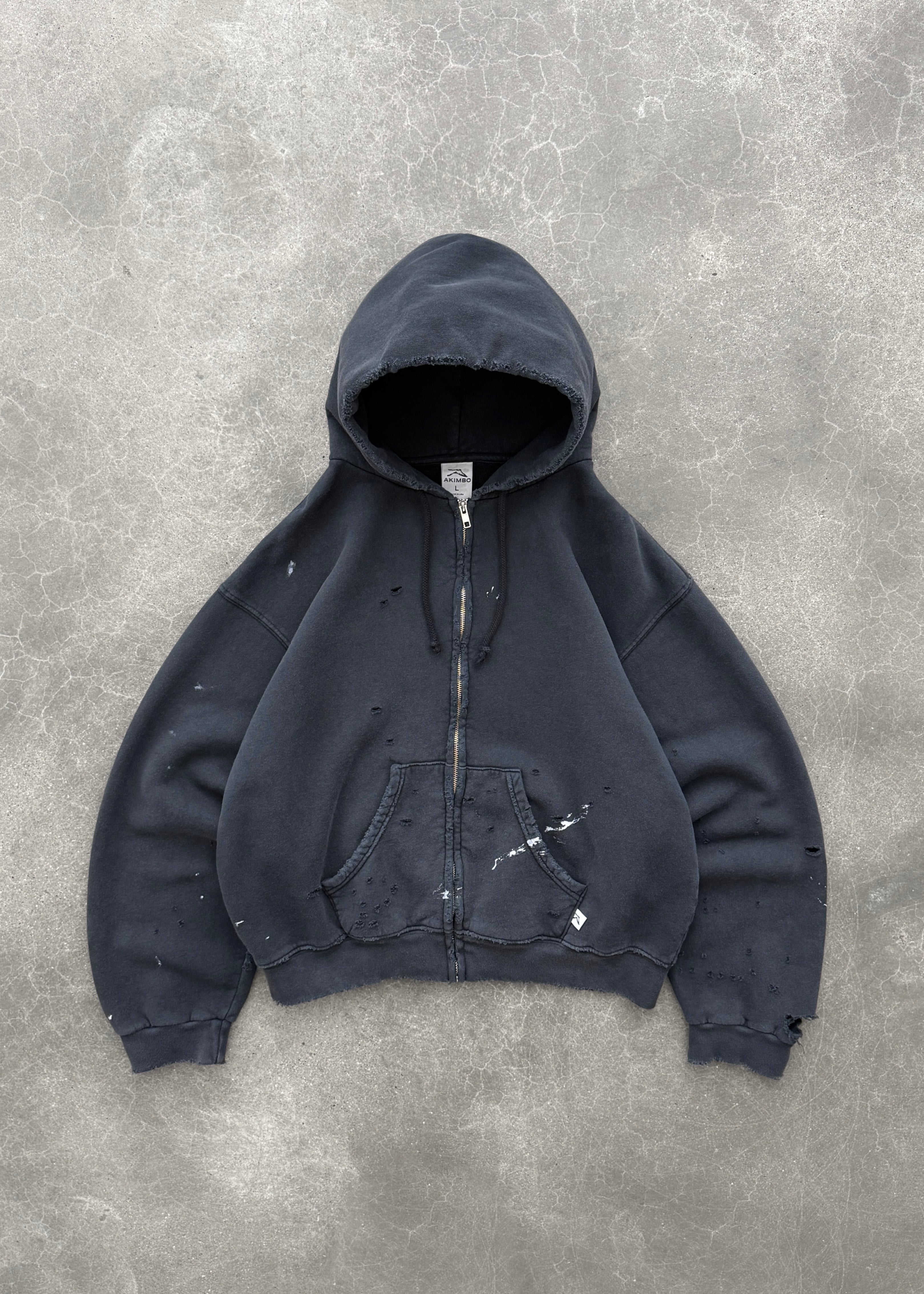 "WATCH PEEKER" ZIP-UP HOODIE - FADED BLACK
