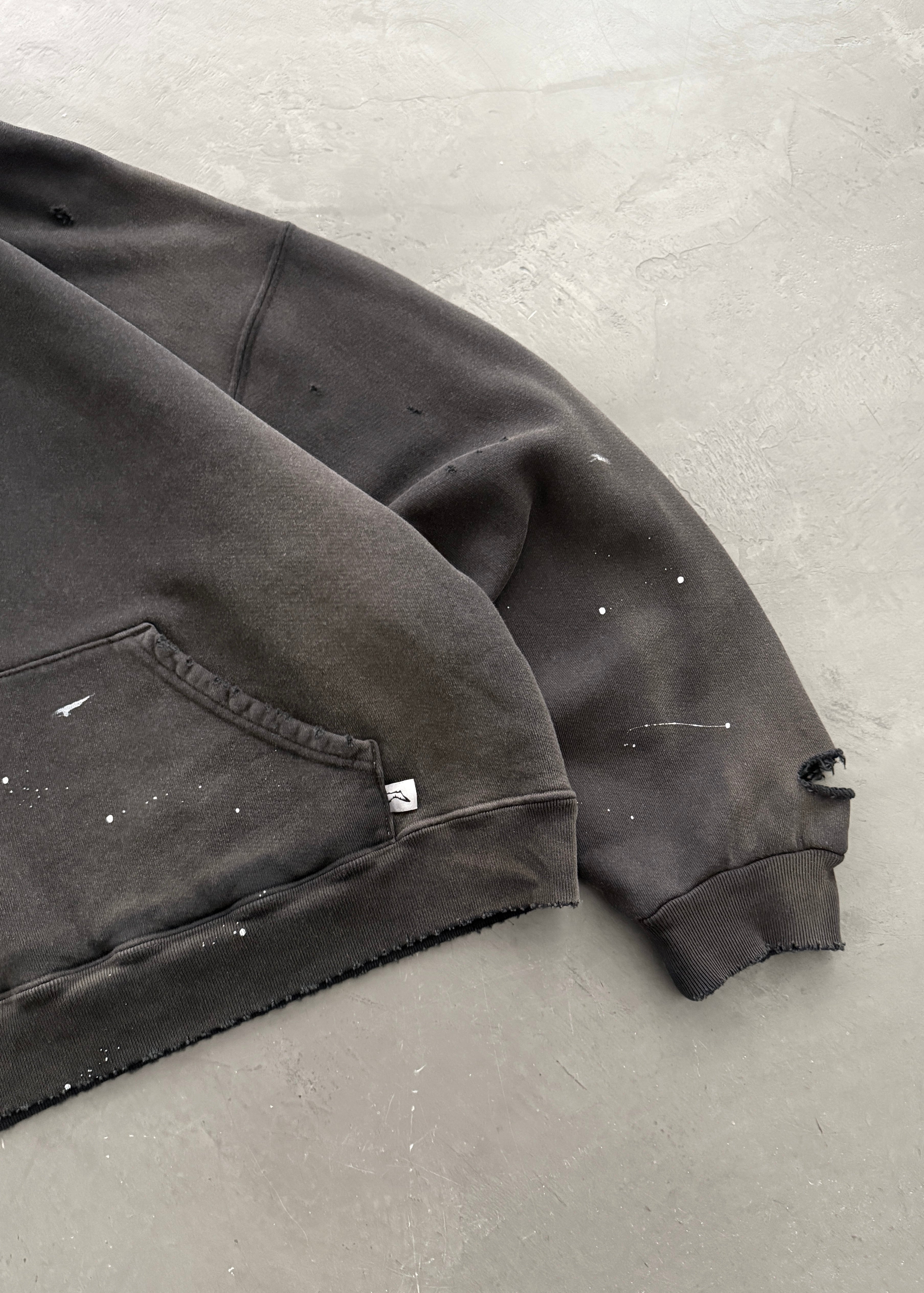 "WATCH-PEEKER" DISTRESSED HOODIE - SUN FADED BLACK