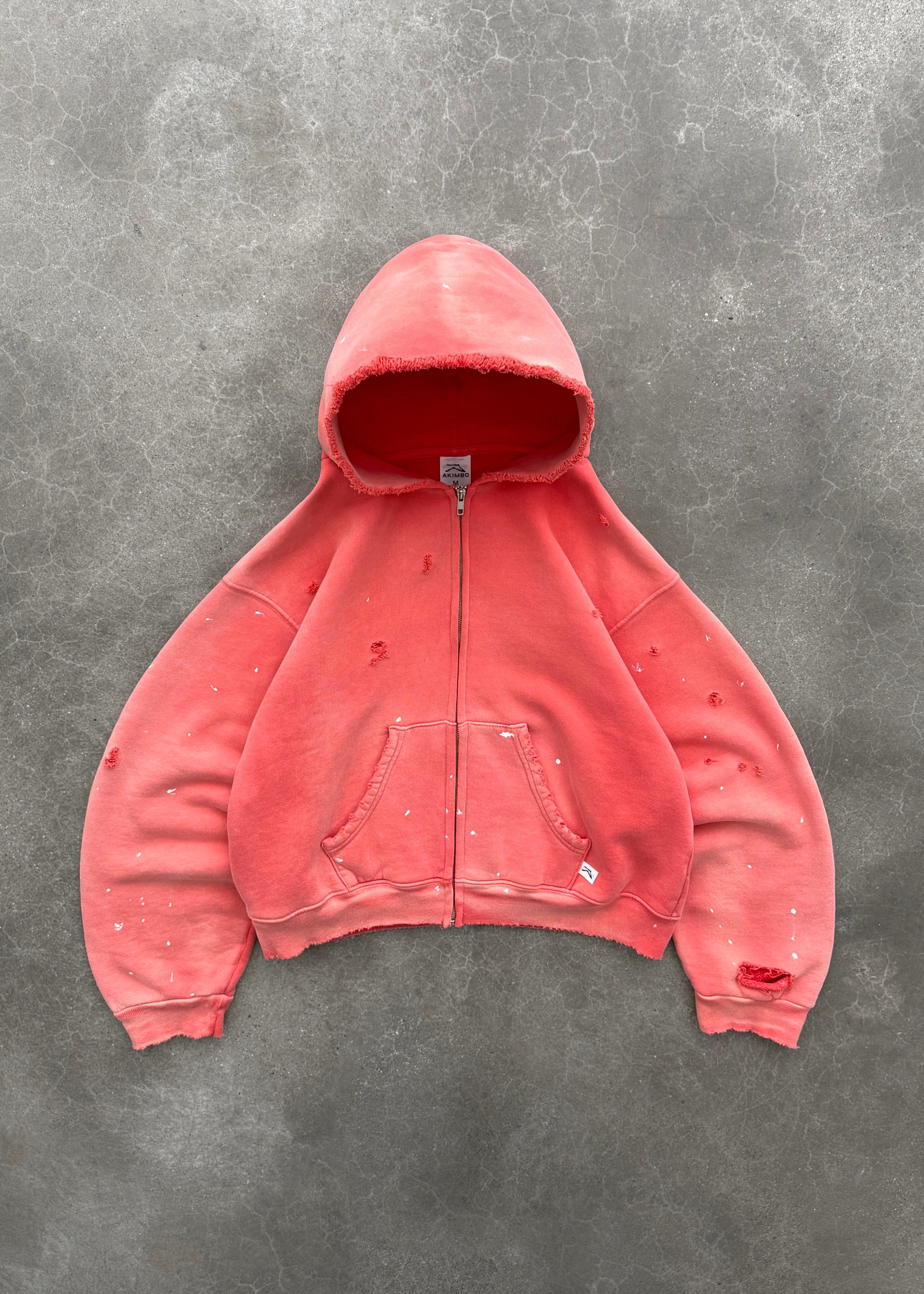 "WATCH-PEEKER" ZIP UP HOODIE - SUN FADED RED