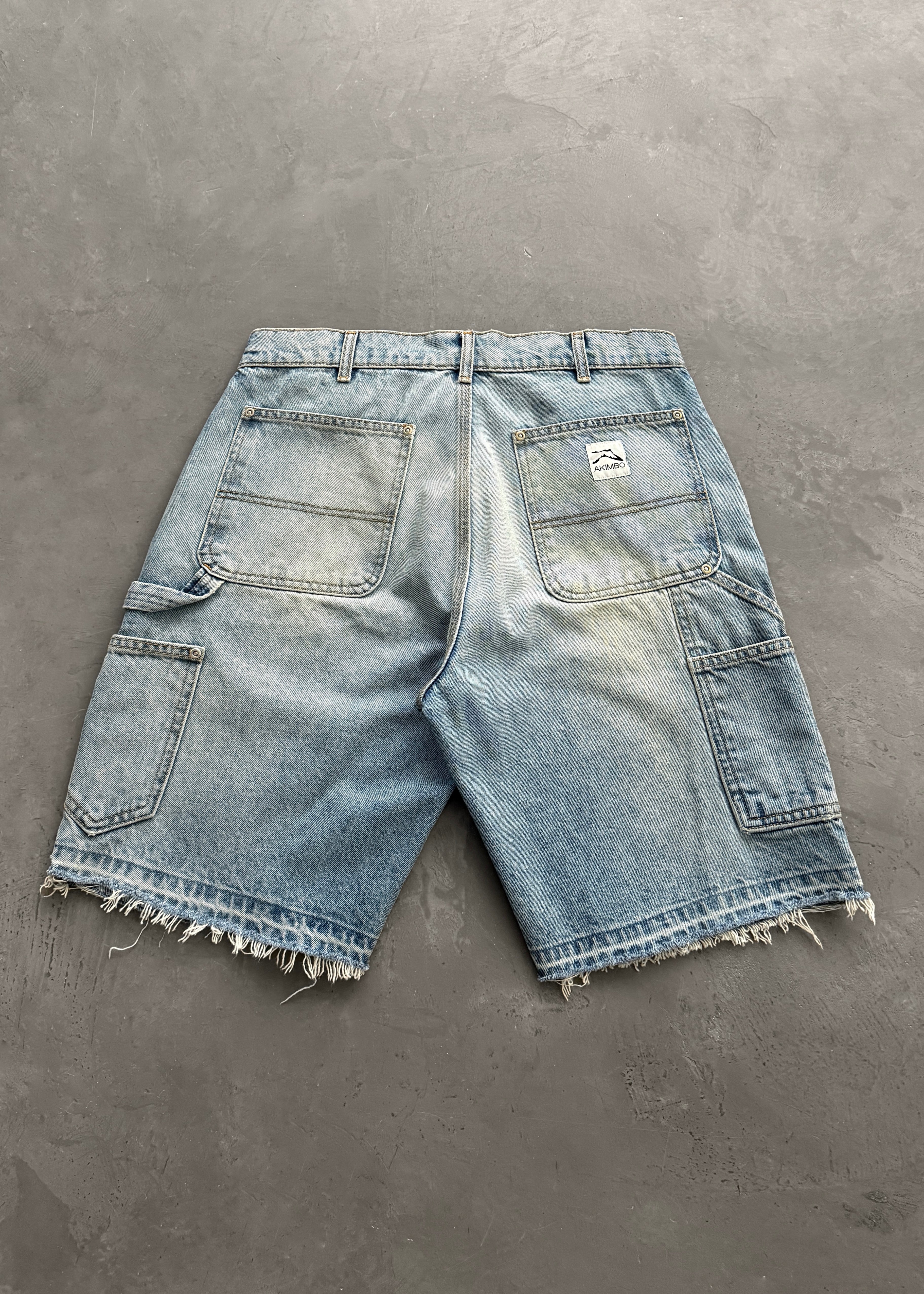 OPEN HEM DENIM DOUBLE KNEE SHORTS - DIRTY WASH