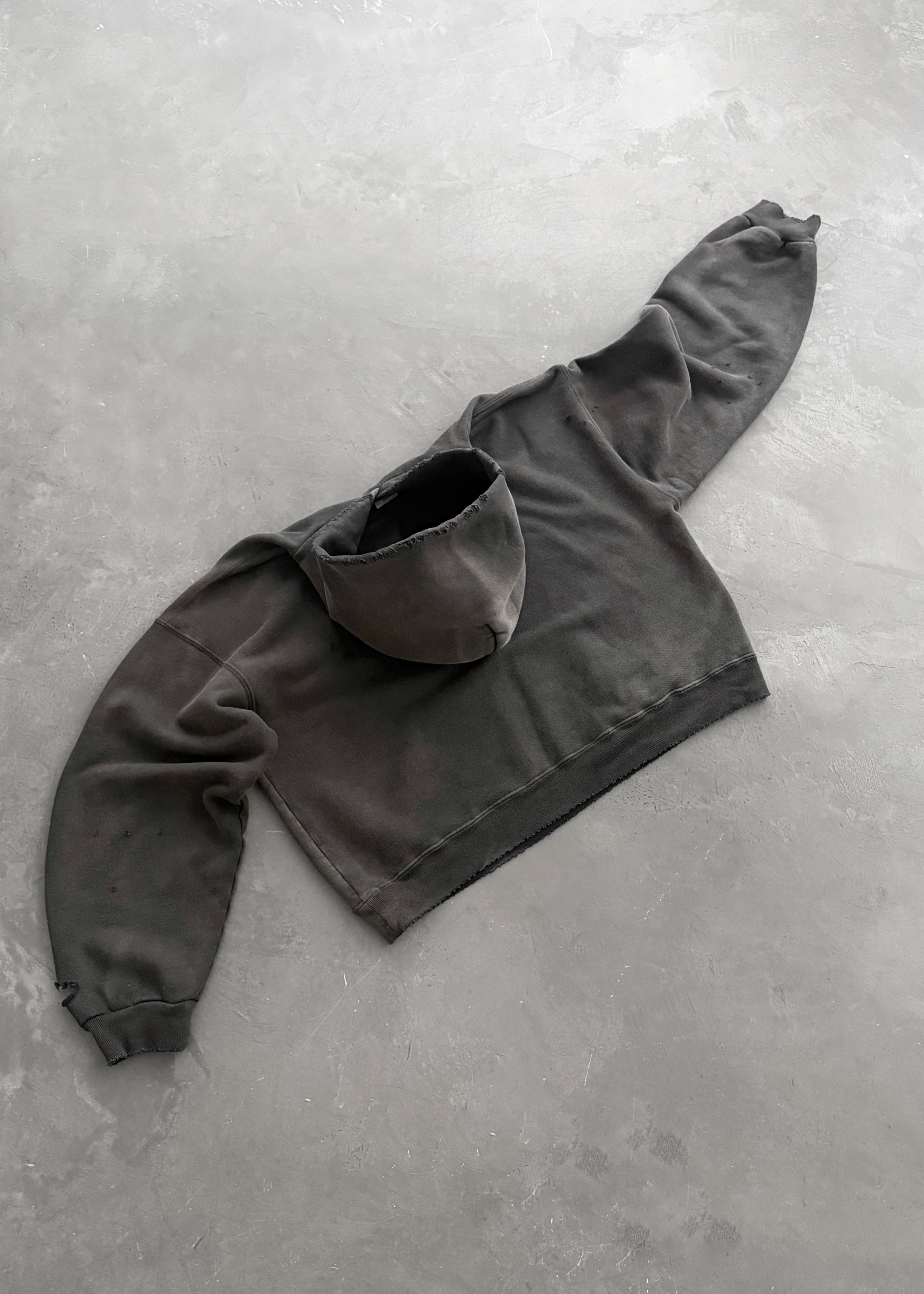 "WATCH-PEEKER" DISTRESSED HOODIE - SUN FADED BLACK