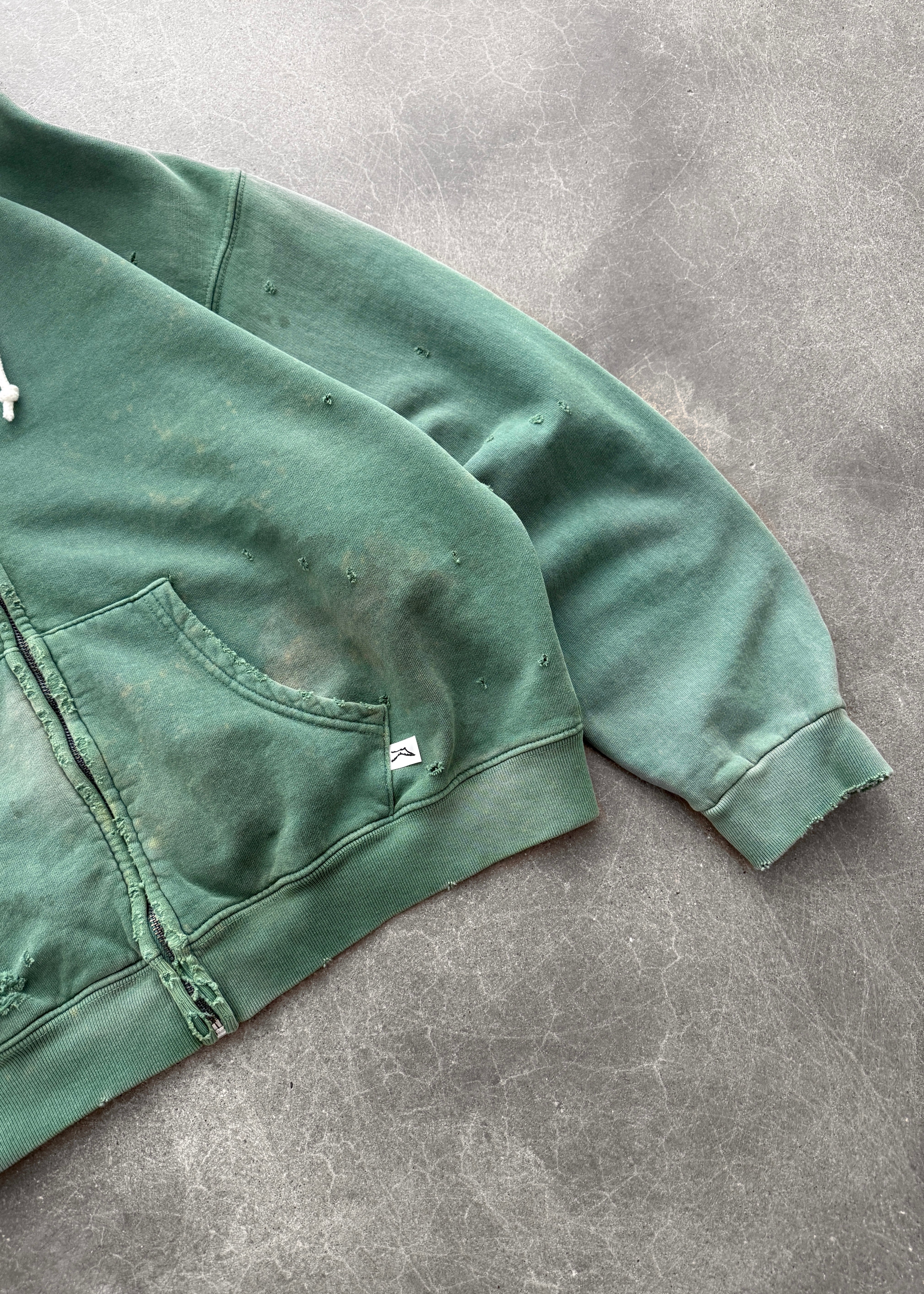 THRASHED ZIP-UP HOODIE - SUN FADED GREEN