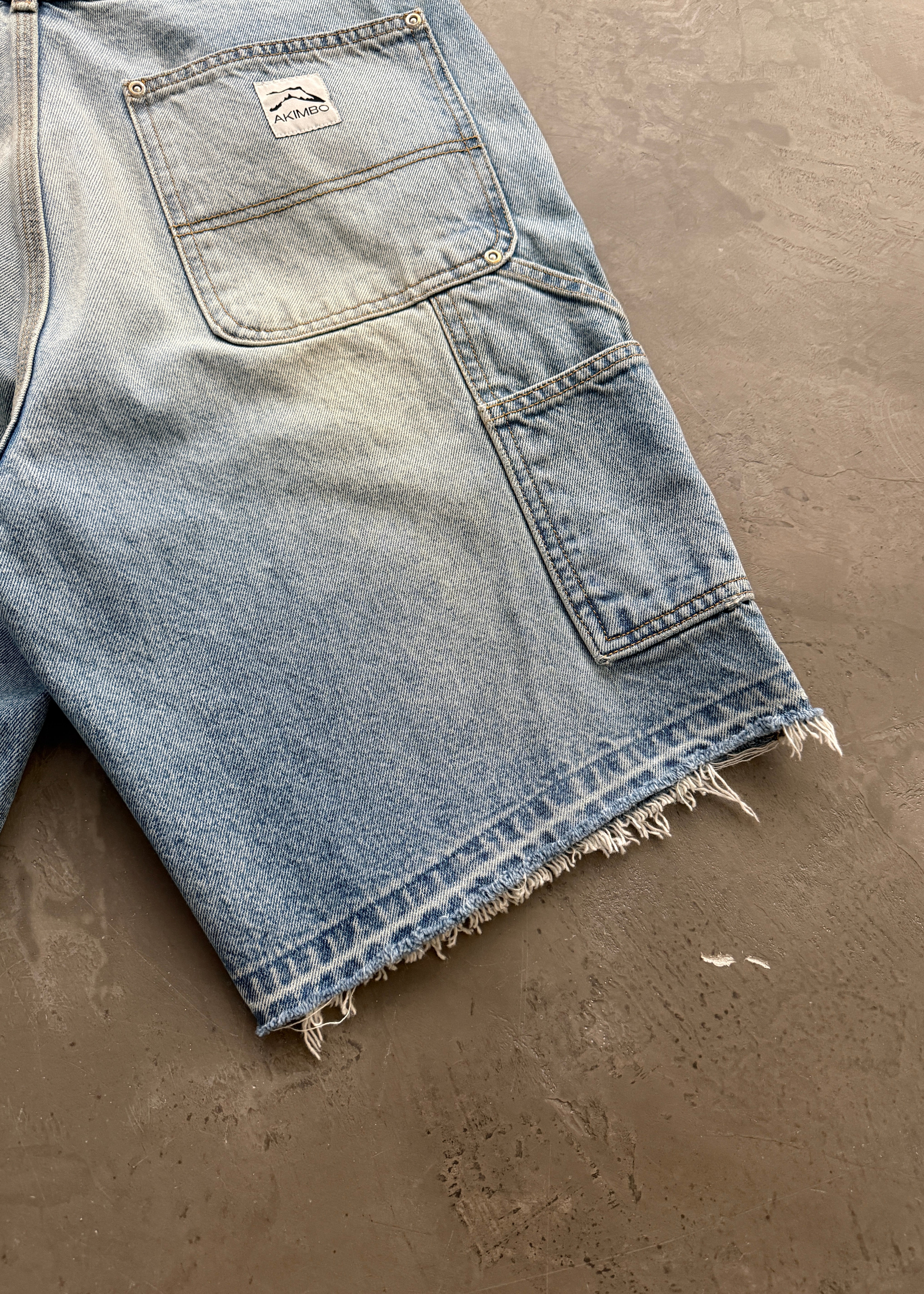 OPEN HEM DENIM DOUBLE KNEE SHORTS - DIRTY WASH
