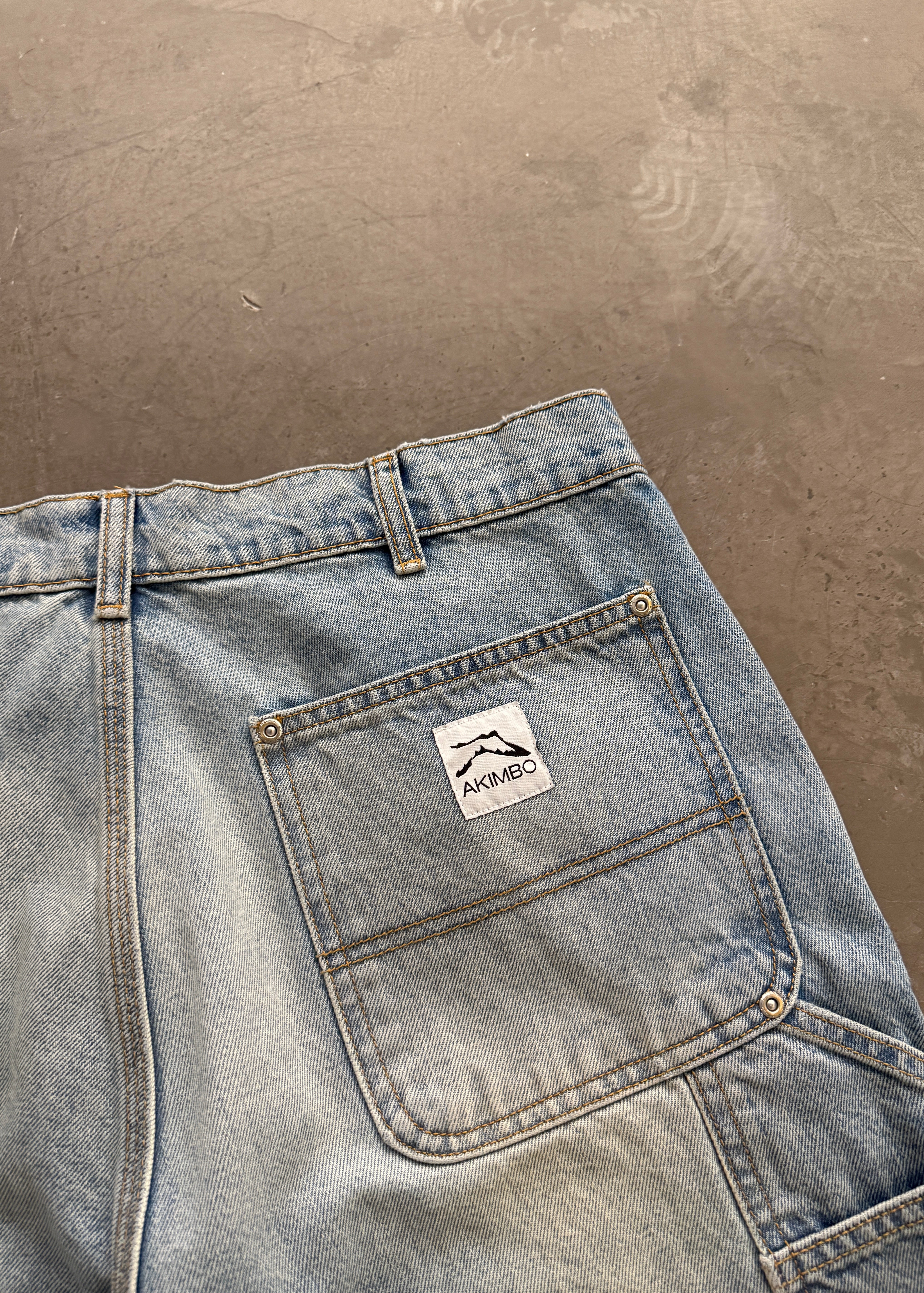 OPEN HEM DENIM DOUBLE KNEE SHORTS - DIRTY WASH