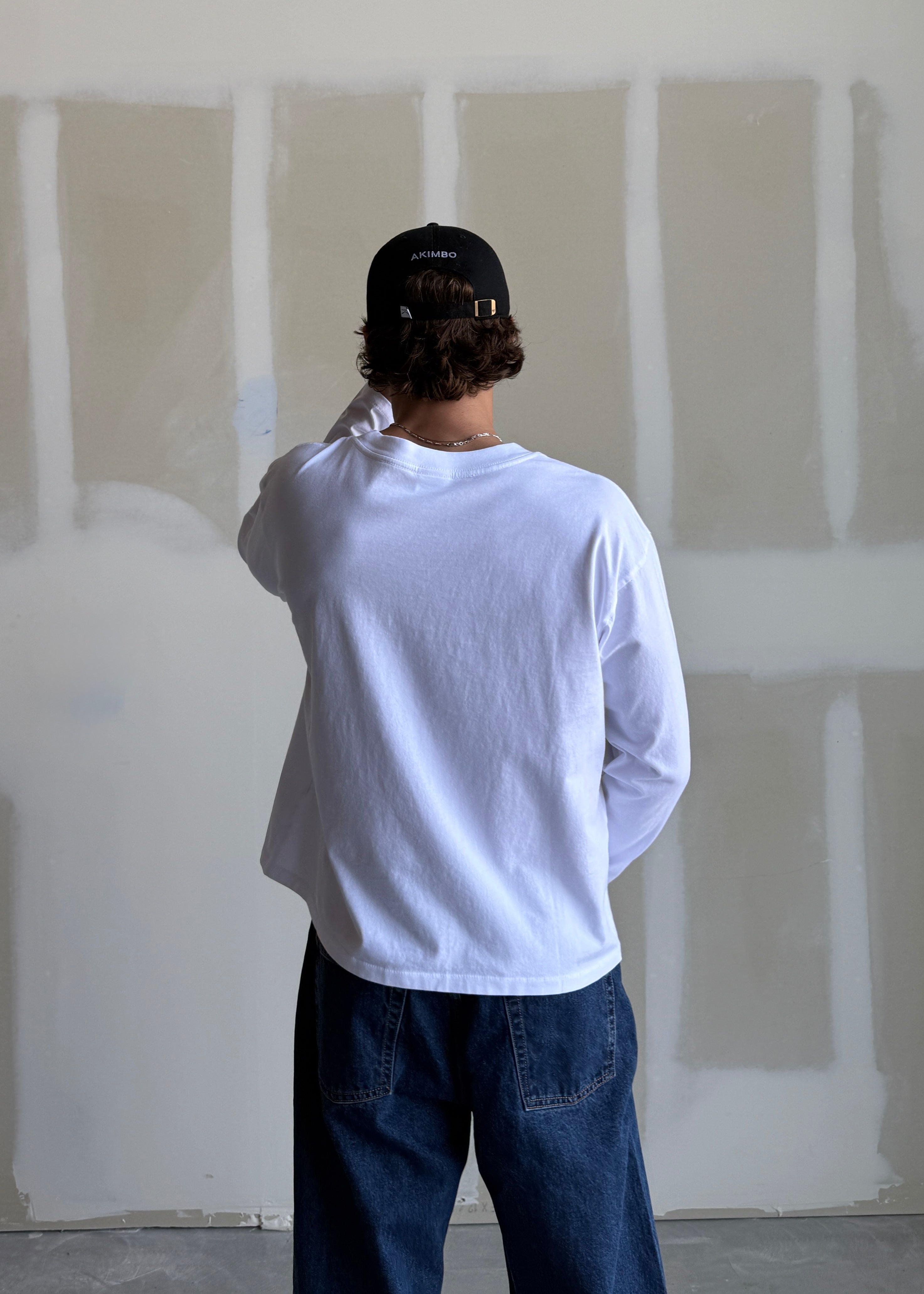 LONG SLEEVE “CHAIN-PEEKER” SINGLE STITCHED TEE - WHITE