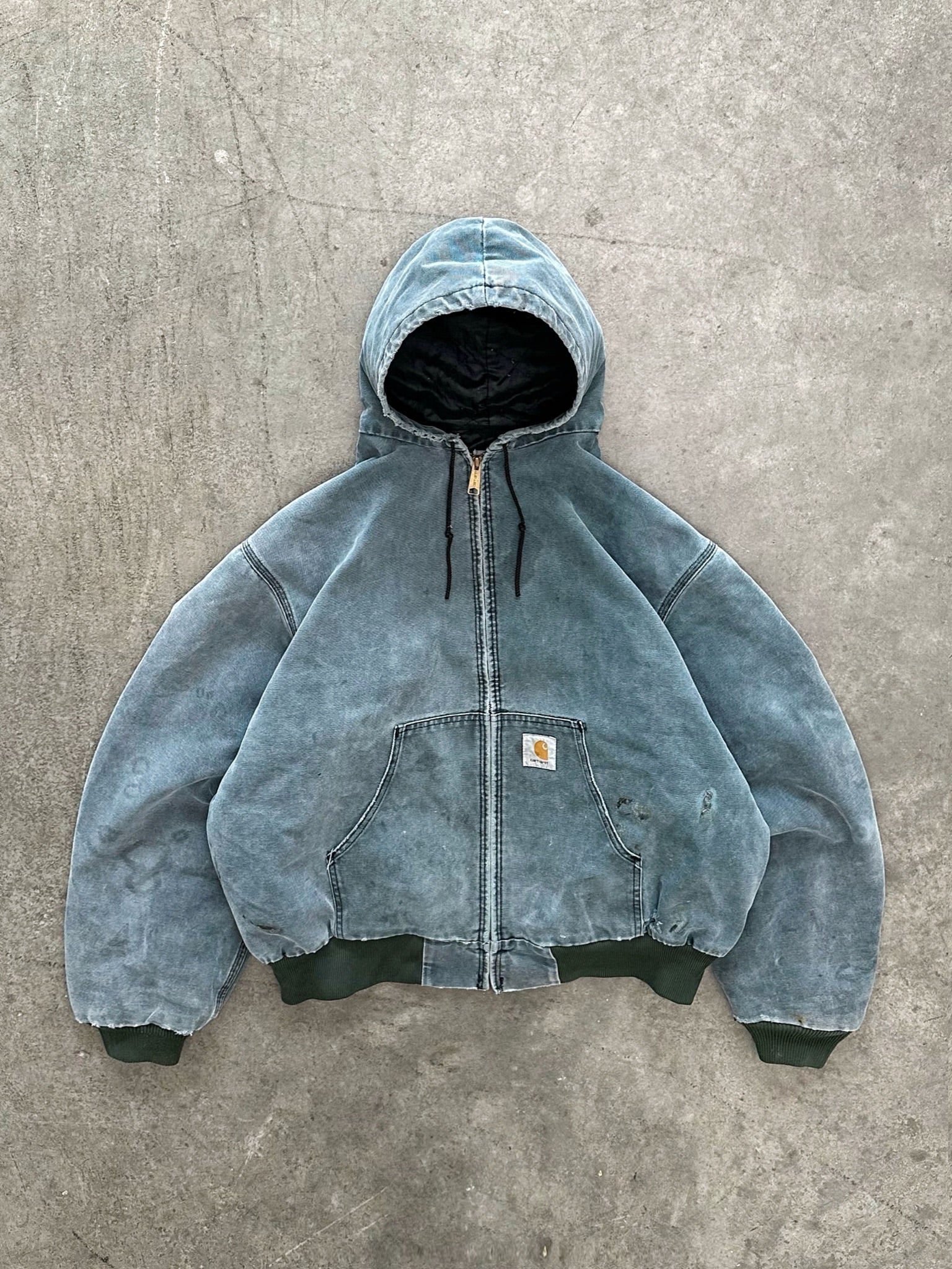 SUN FADED SEAFOAM GREEN HOODED CARHARTT JACKET - 1990S