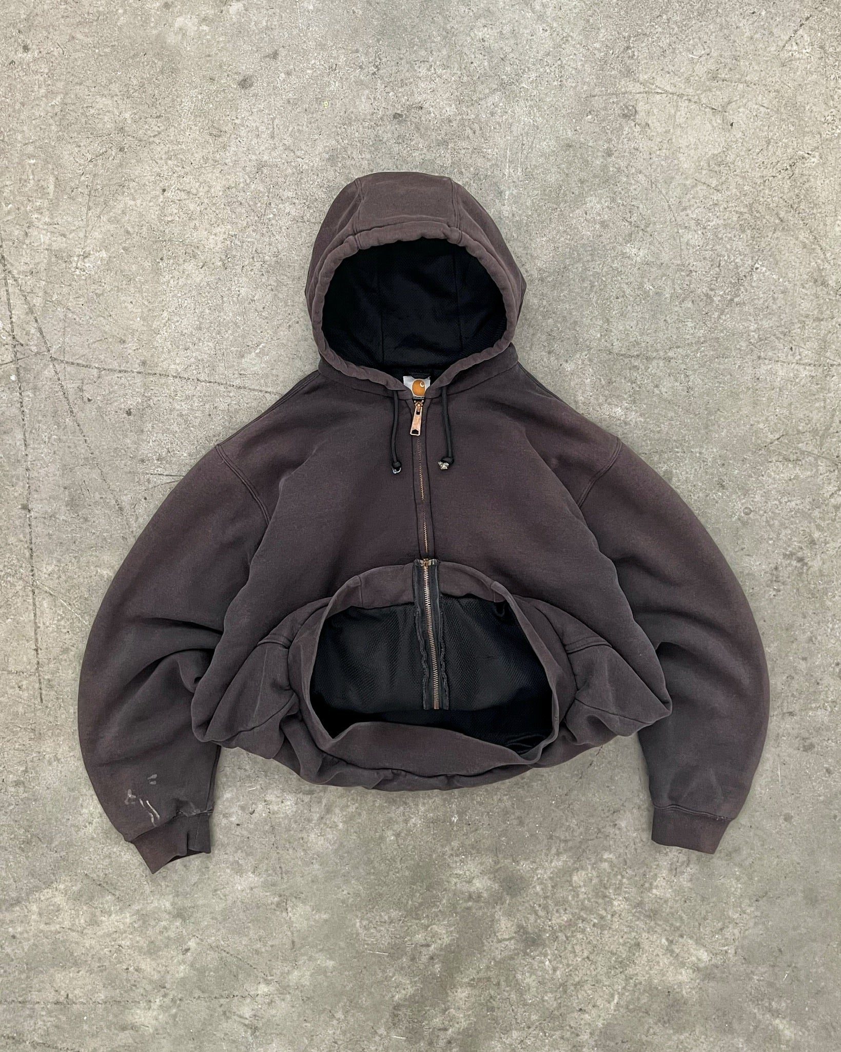 SUN FADED BLACK THERMAL LINED CARHARTT ZIP UP HOODIE - 1990S