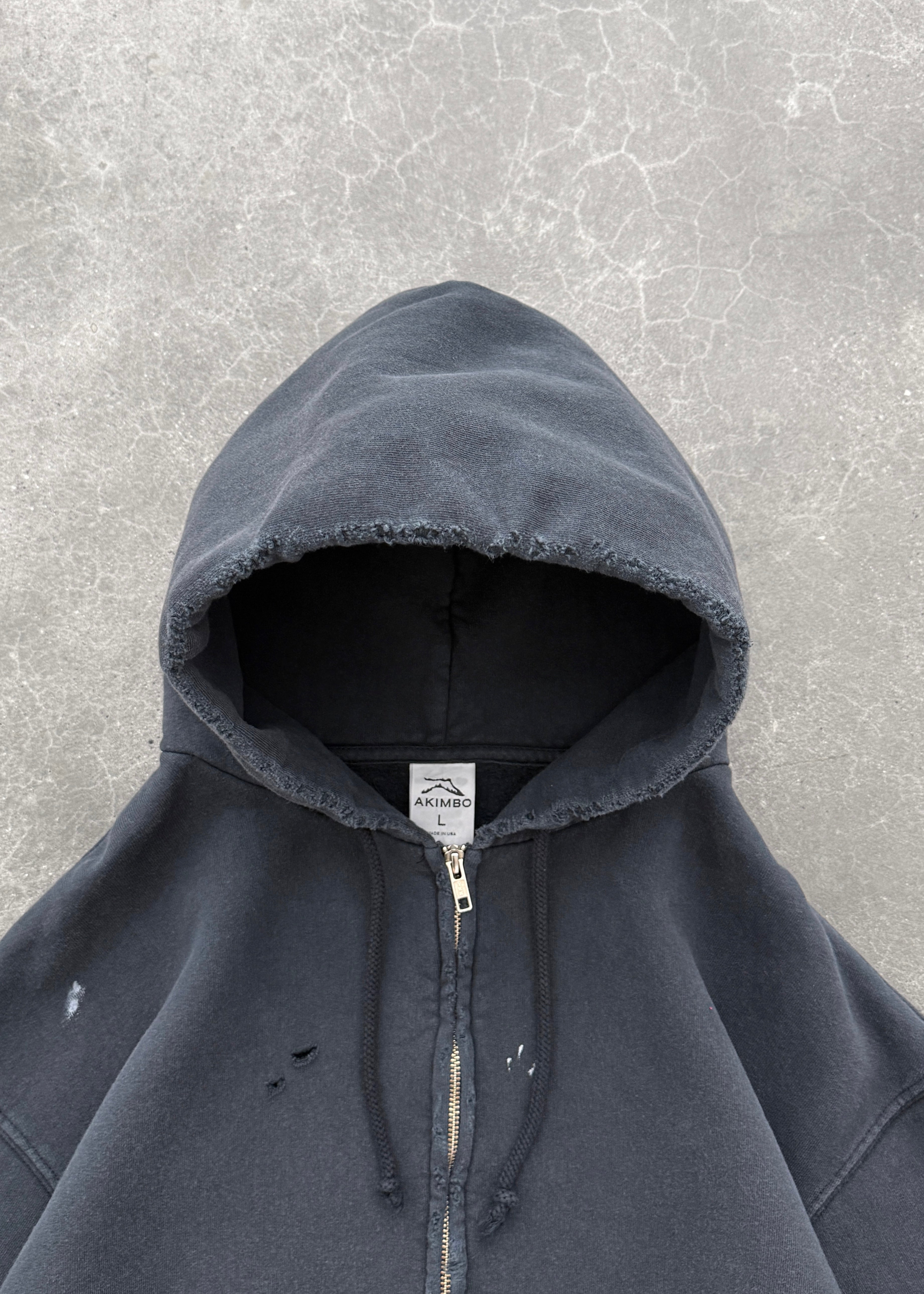 "WATCH PEEKER" ZIP-UP HOODIE - FADED BLACK