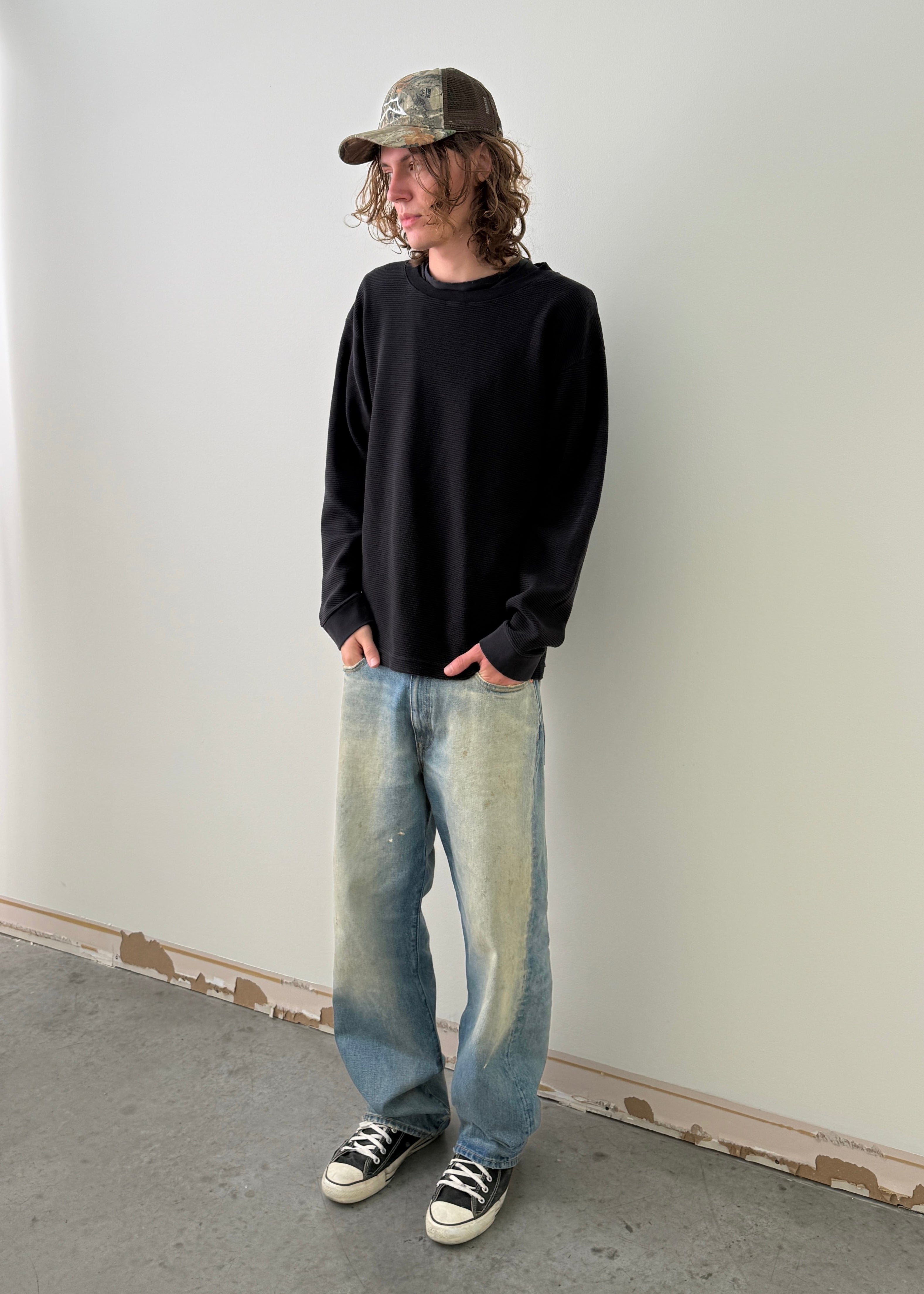 STONEWASHED THERMAL LONGSLEEVE - BLACK