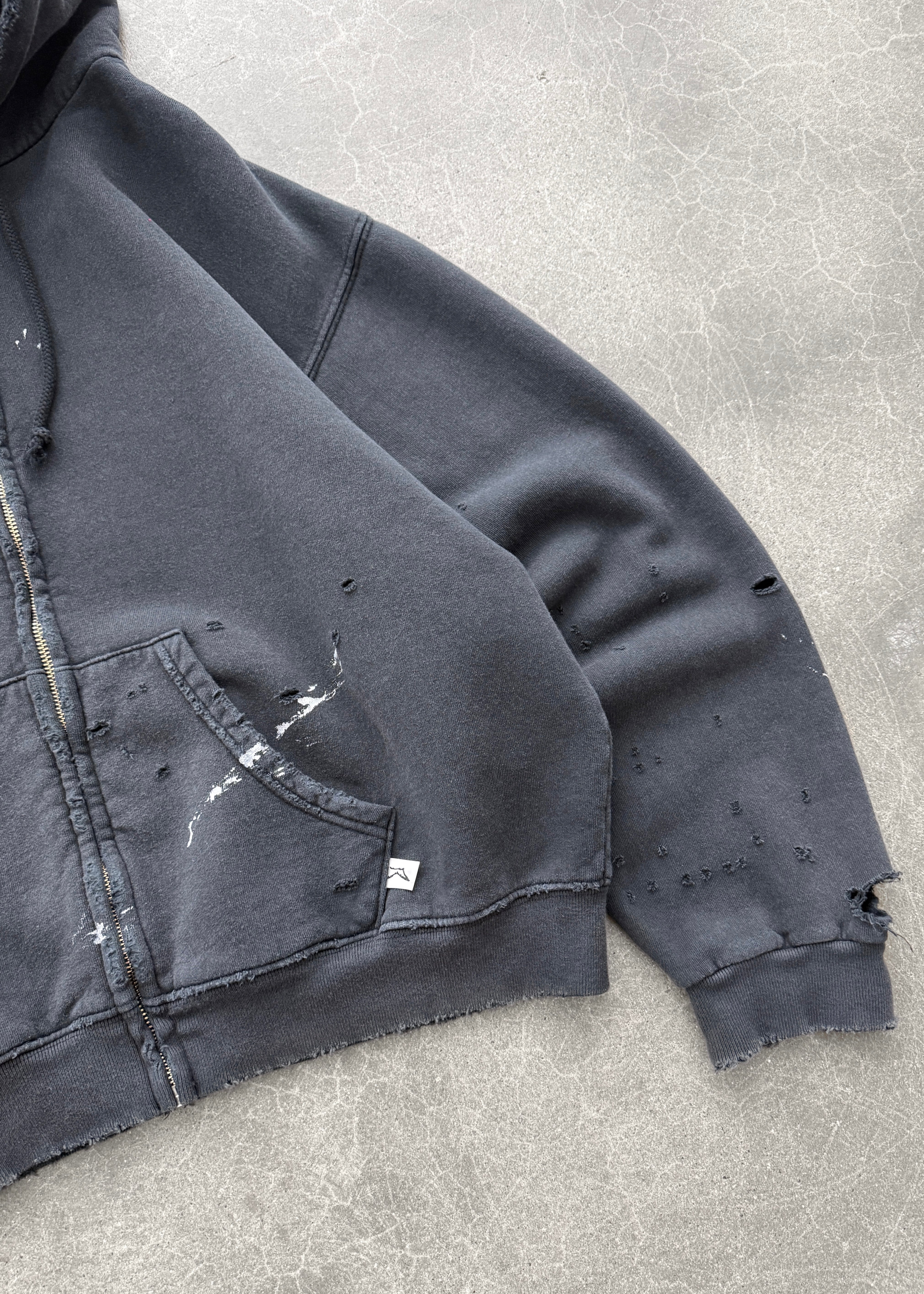 "WATCH PEEKER" ZIP-UP HOODIE - FADED BLACK