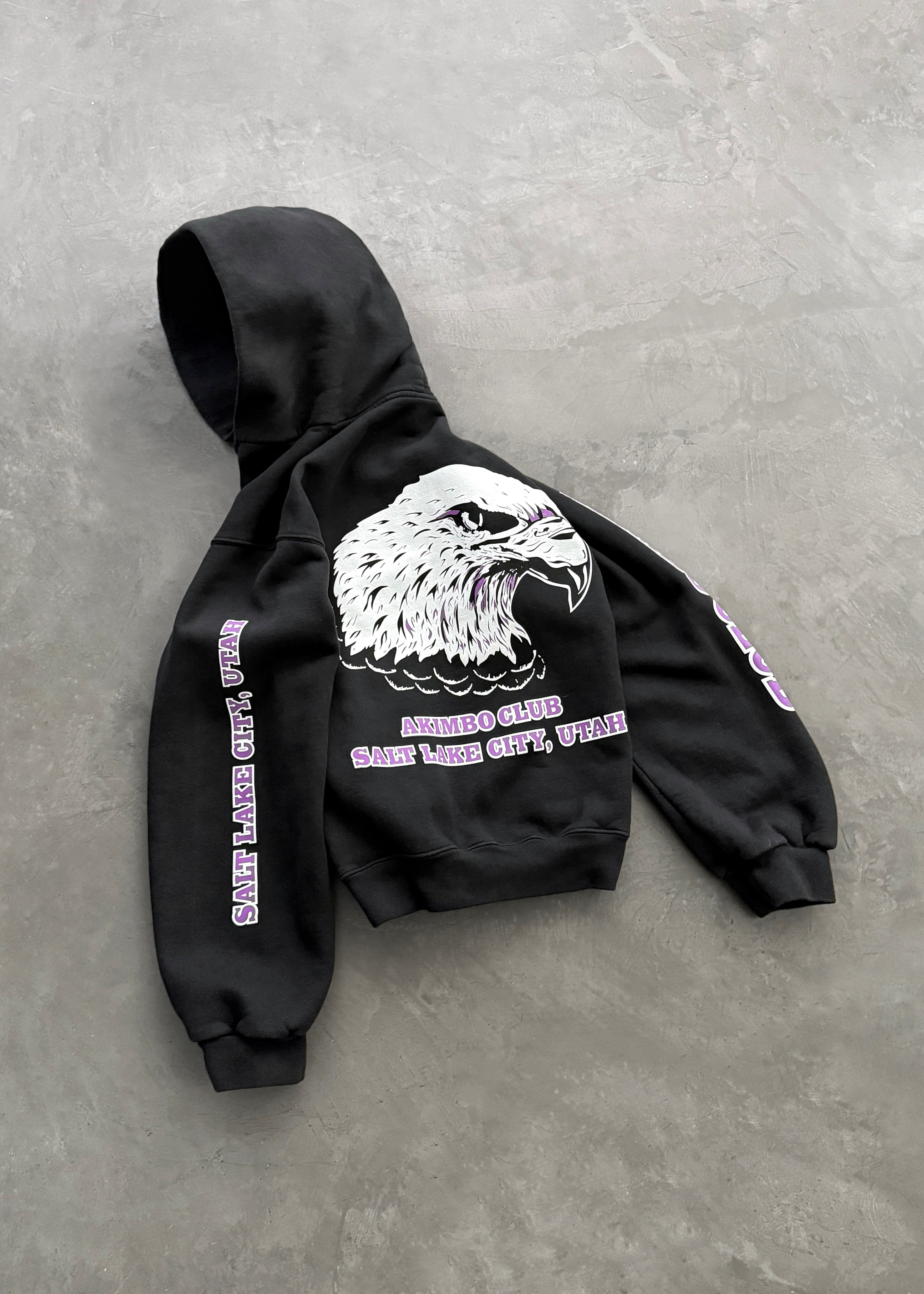 AKIMBO EAGLE CLUB ZIP-UP HOODIE - FADED BLACK