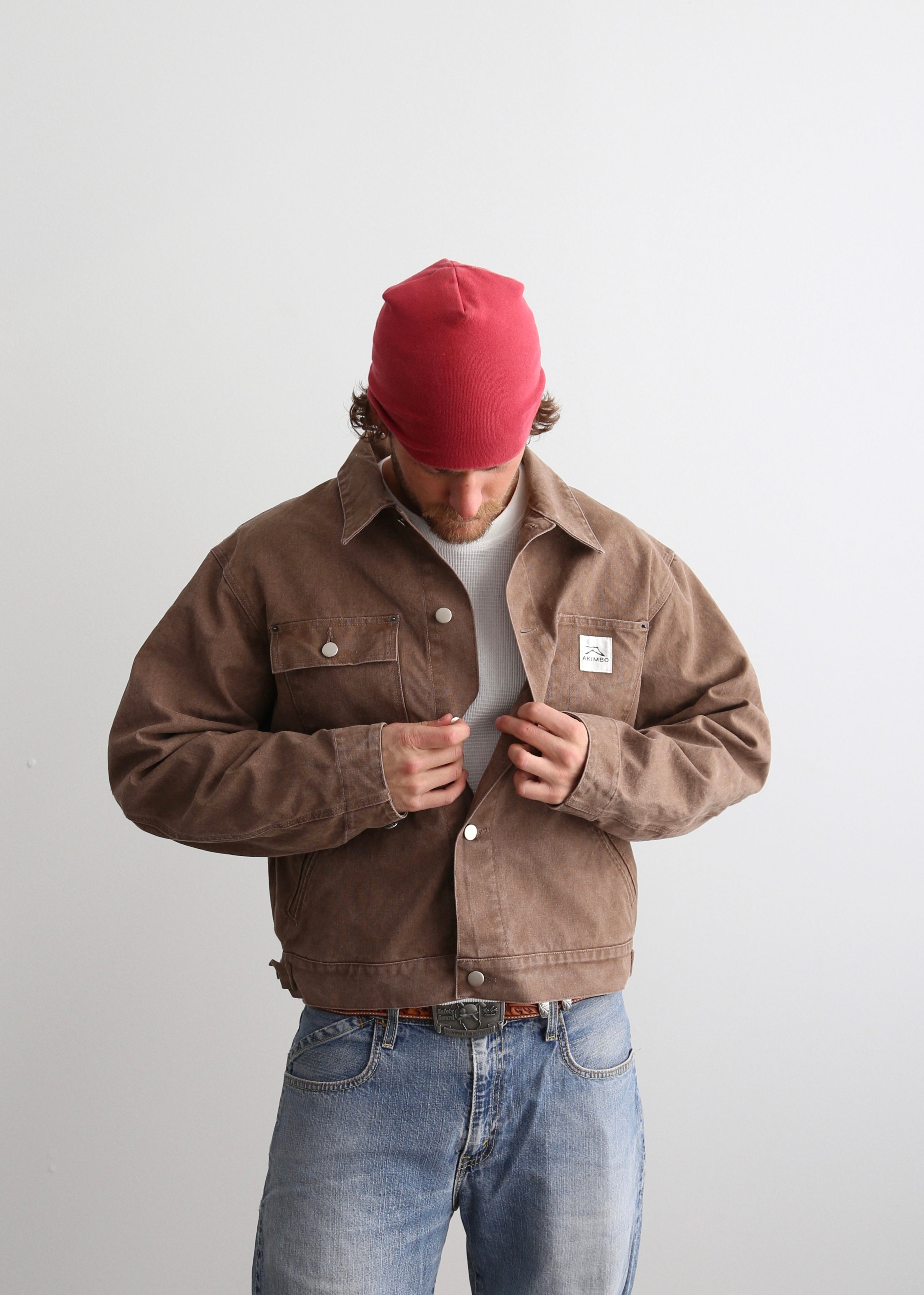 CROPPED CHORE JACKET - BROWN