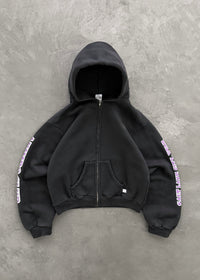 AKIMBO EAGLE CLUB ZIP-UP HOODIE - FADED BLACK