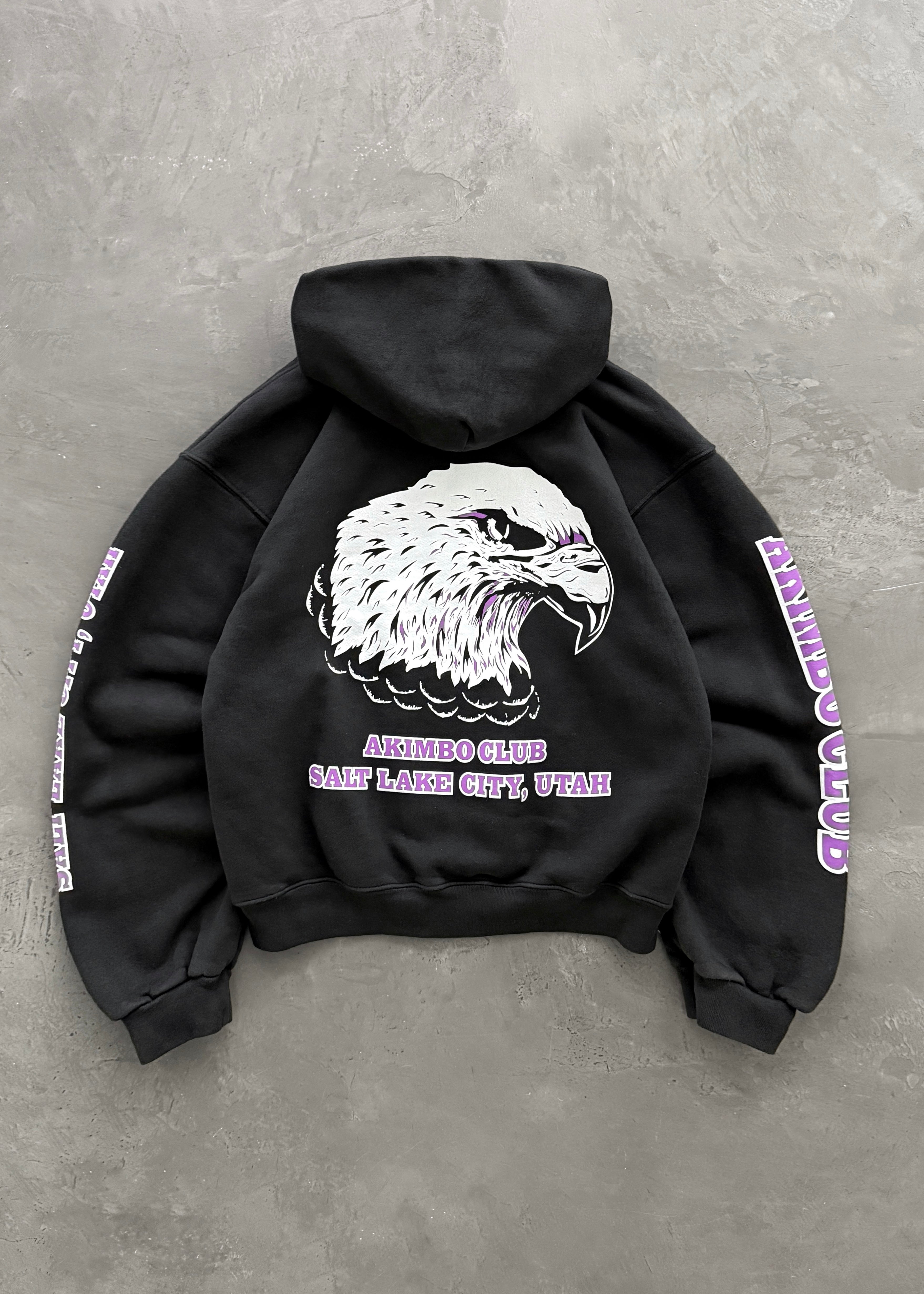 AKIMBO EAGLE CLUB ZIP-UP HOODIE - FADED BLACK
