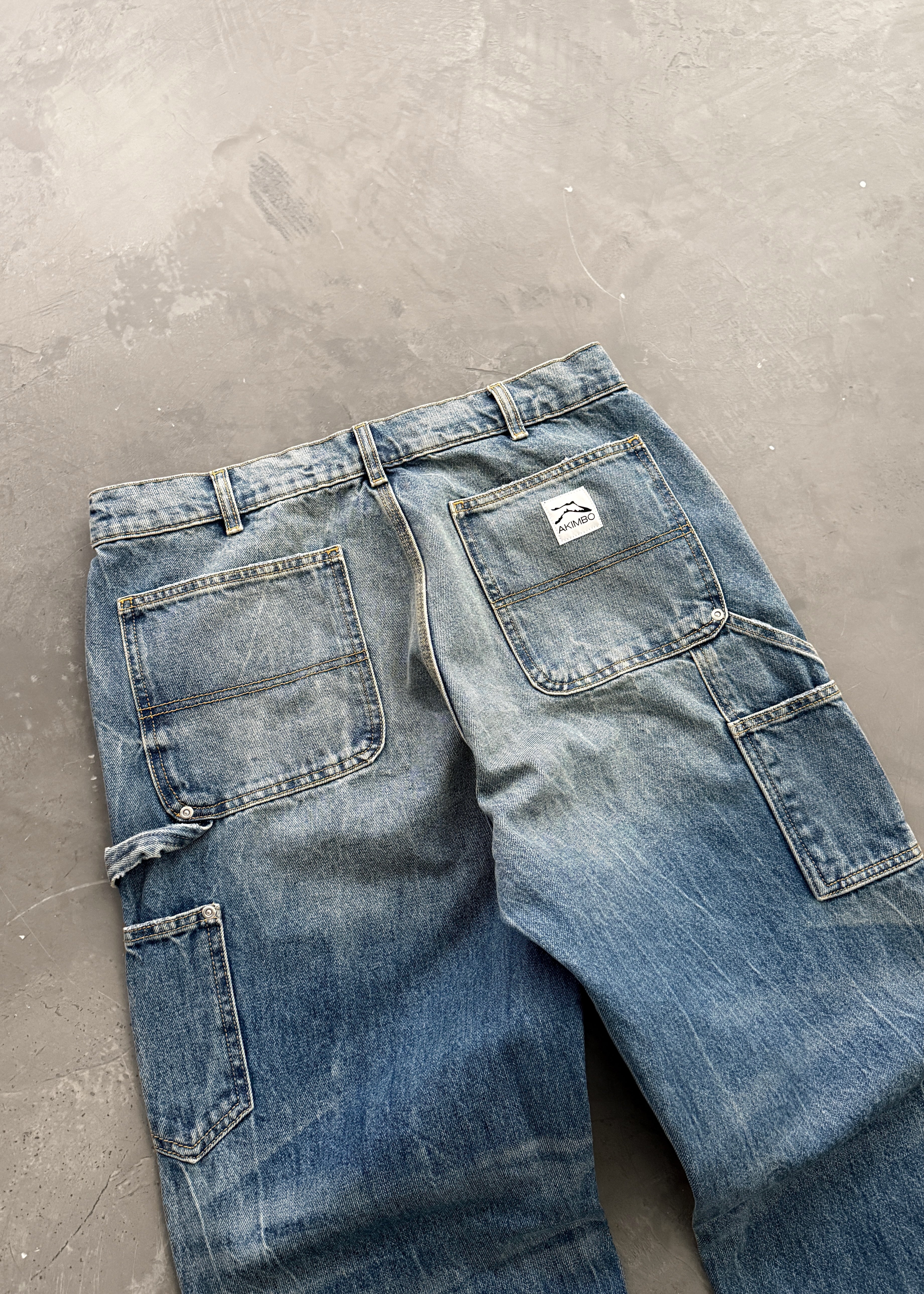 DISTRESSED DENIM DOUBLE KNEES - FADED BLUE