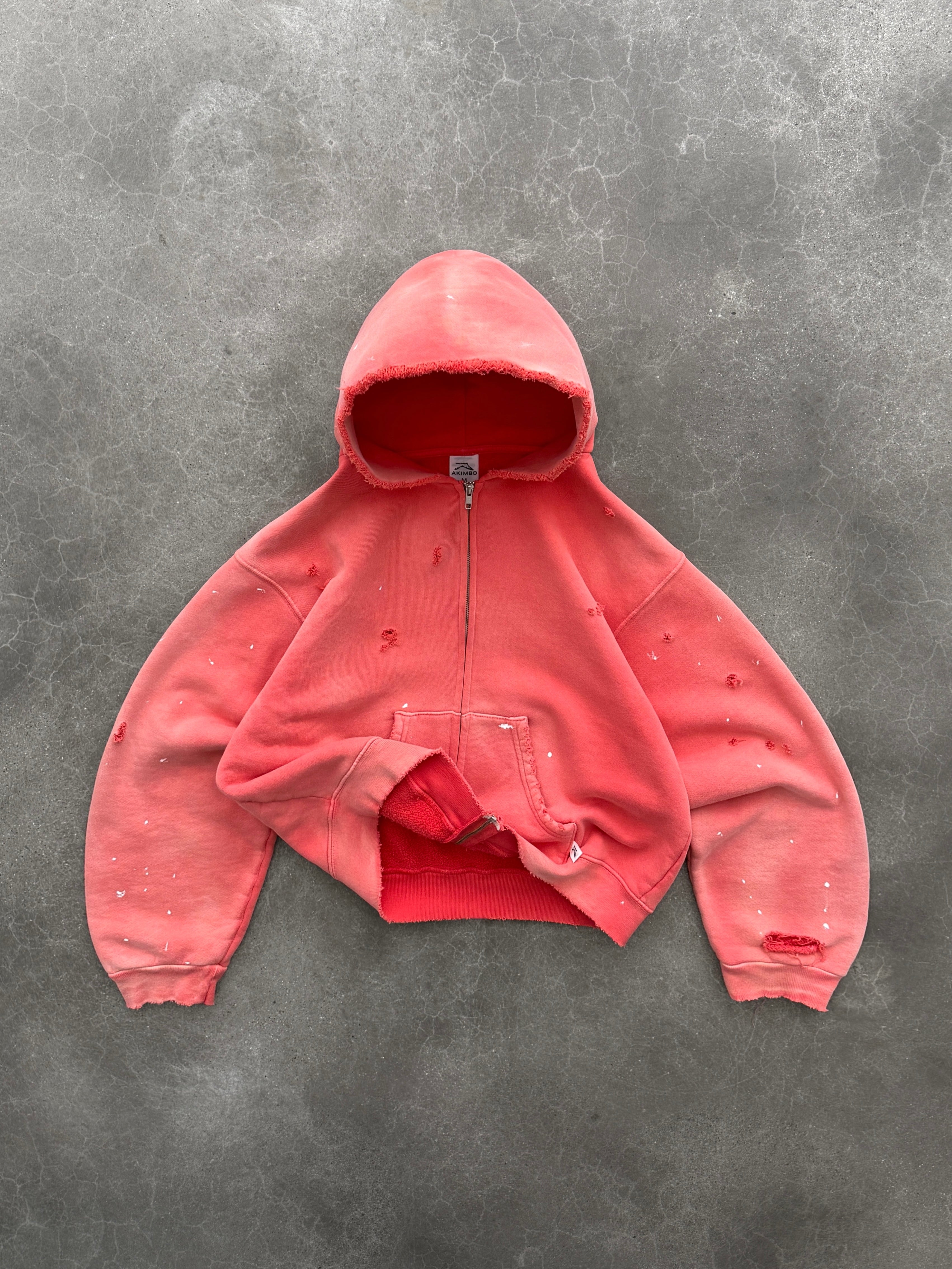 "WATCH-PEEKER" ZIP UP HOODIE - SUN FADED RED