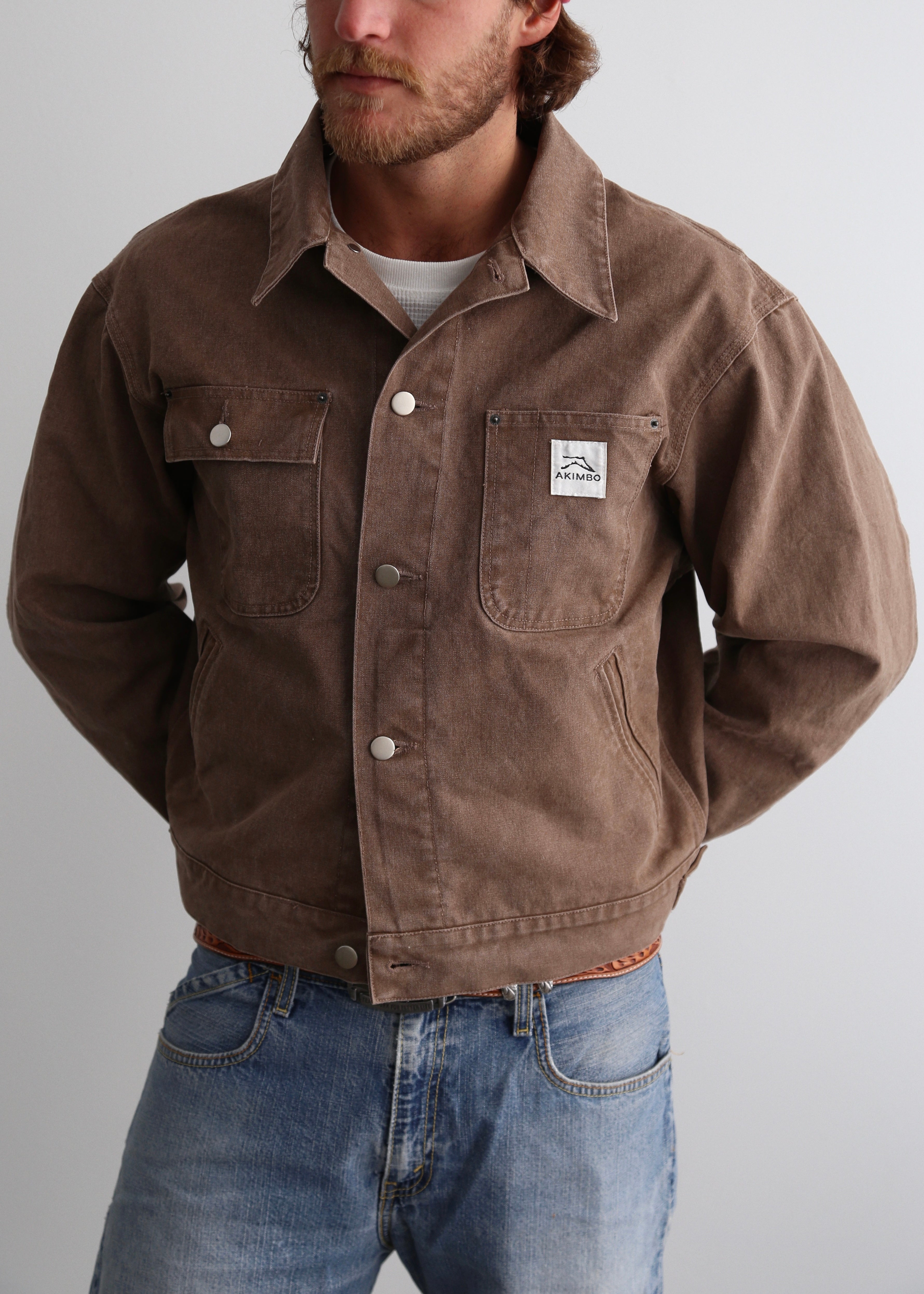 CROPPED CHORE JACKET - BROWN