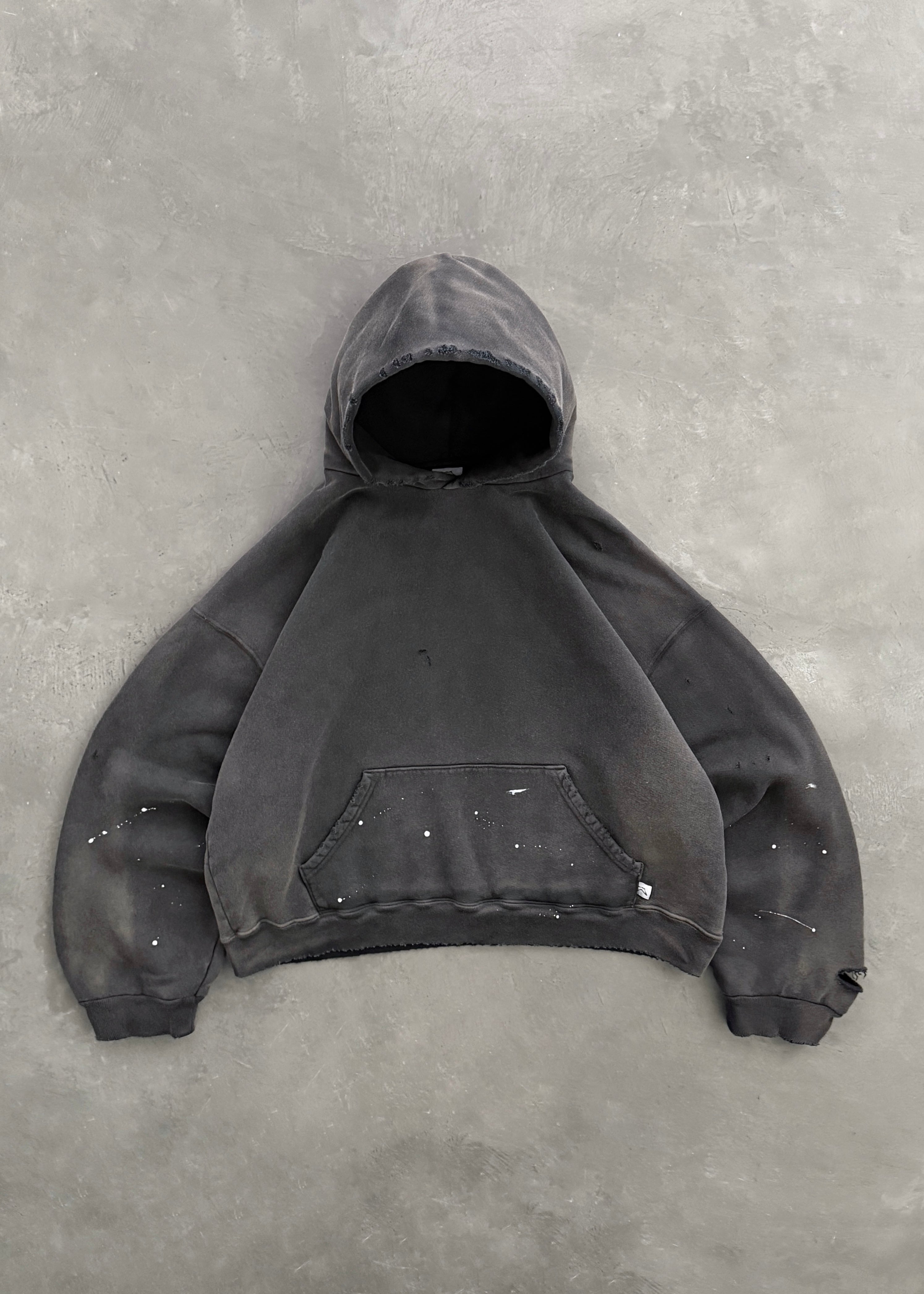 "WATCH-PEEKER" DISTRESSED HOODIE - SUN FADED BLACK