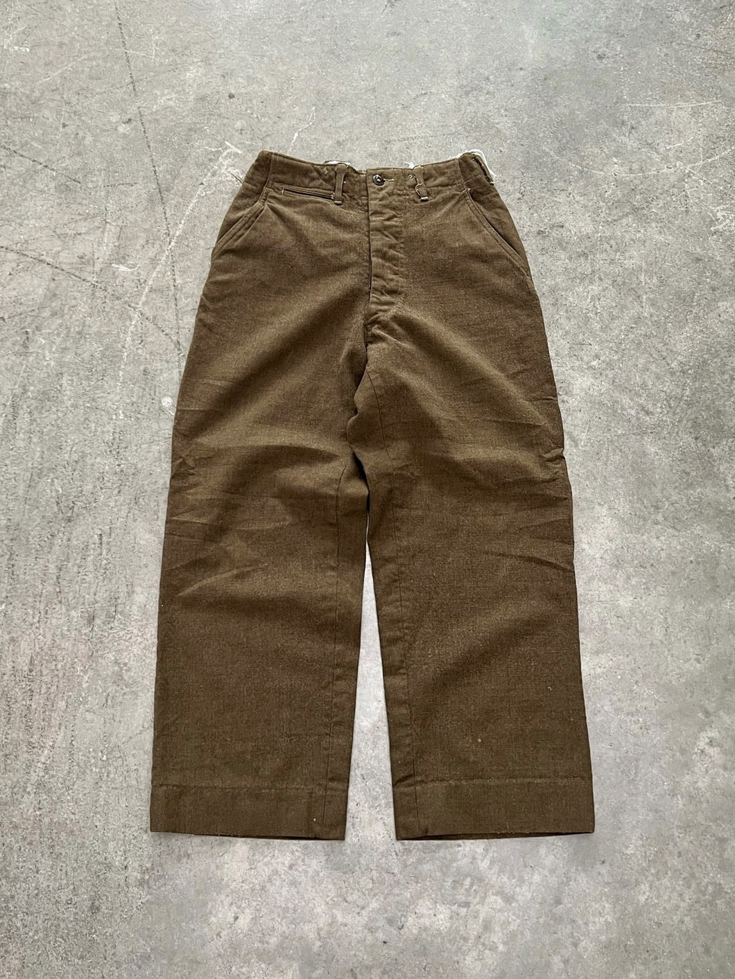 OLIVE GREEN WOOL MILITARY TROUSERS - 1970S