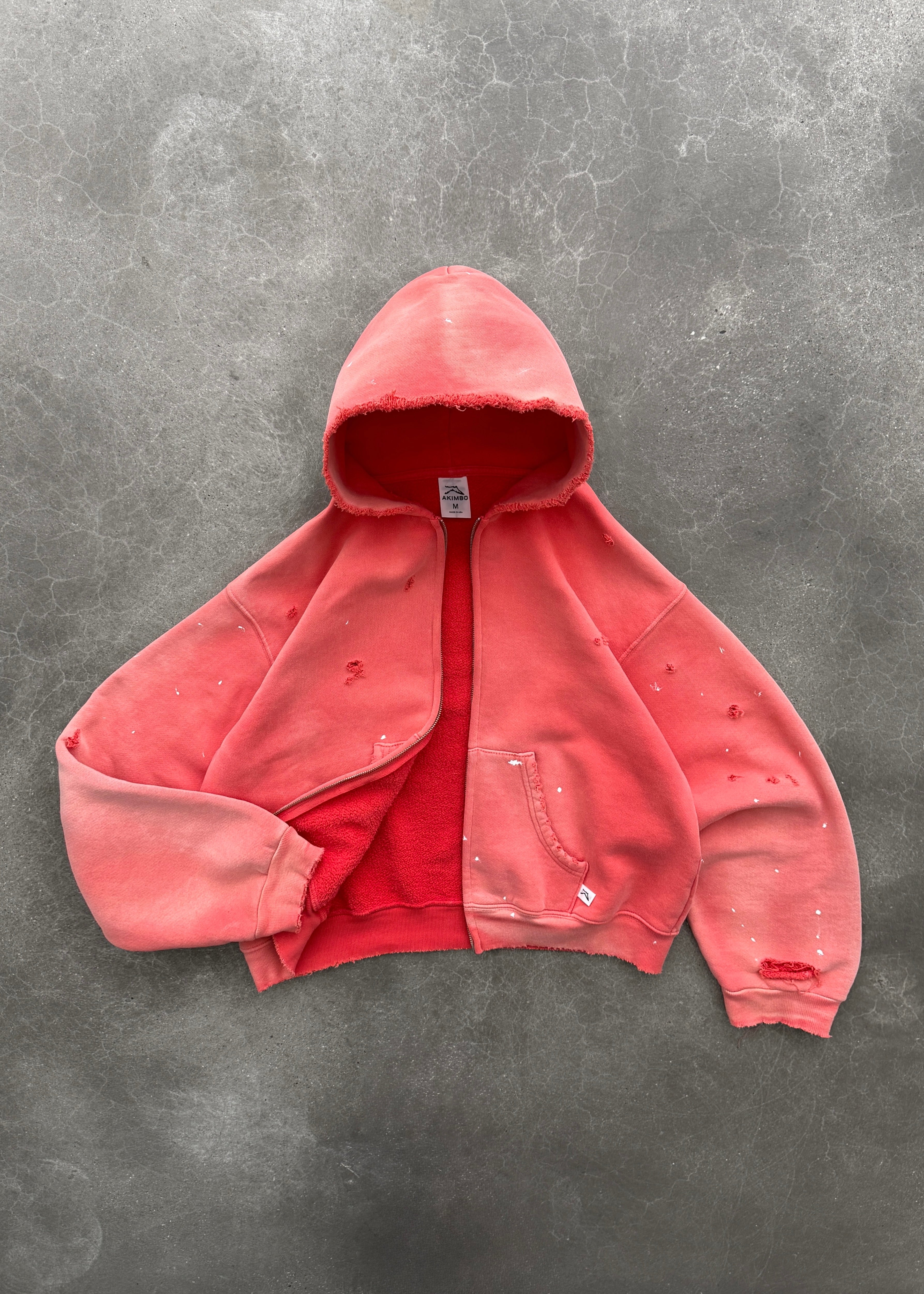 "WATCH-PEEKER" ZIP UP HOODIE - SUN FADED RED