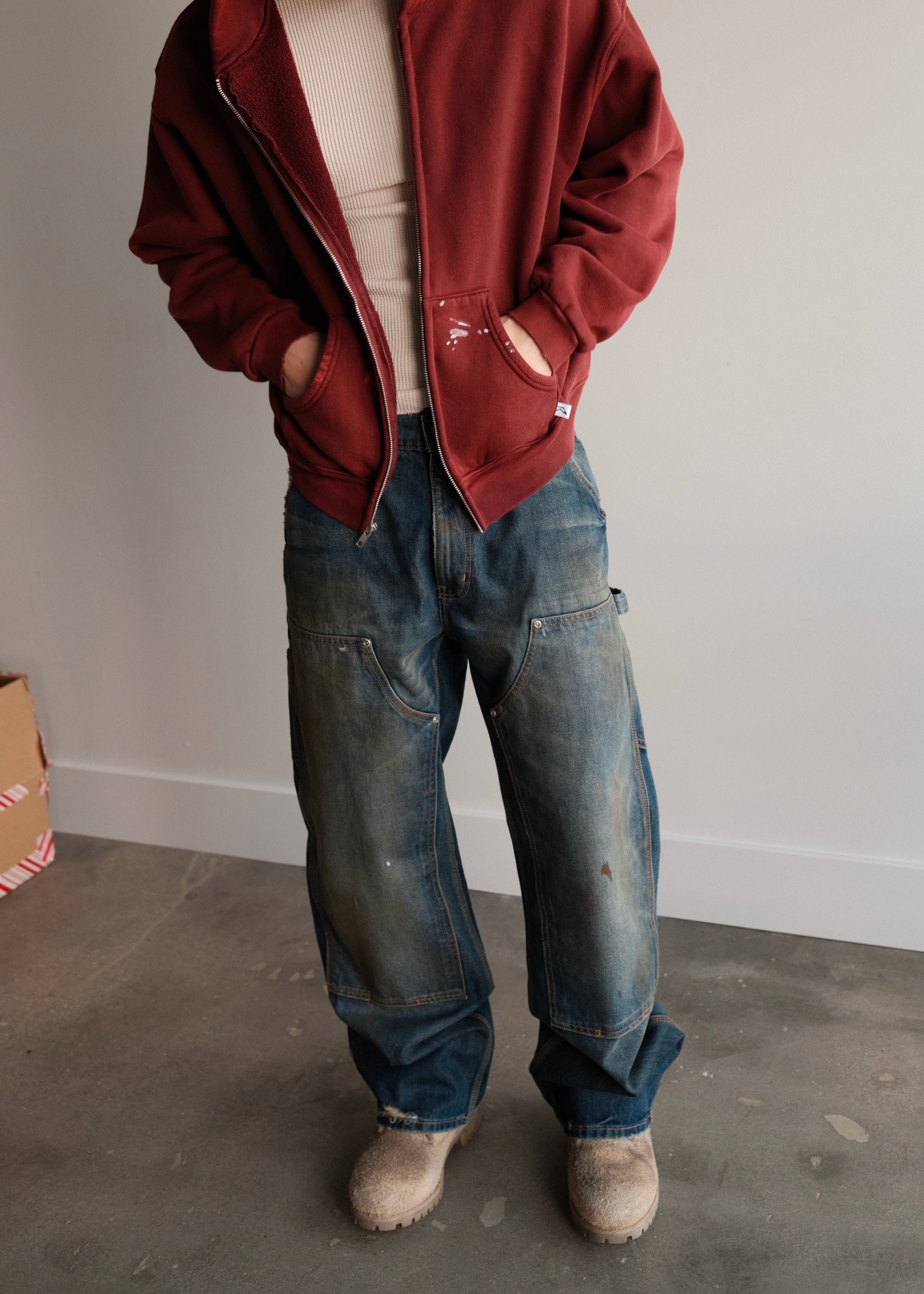 DISTRESSED DENIM DOUBLE KNEES - DIRTY WASH