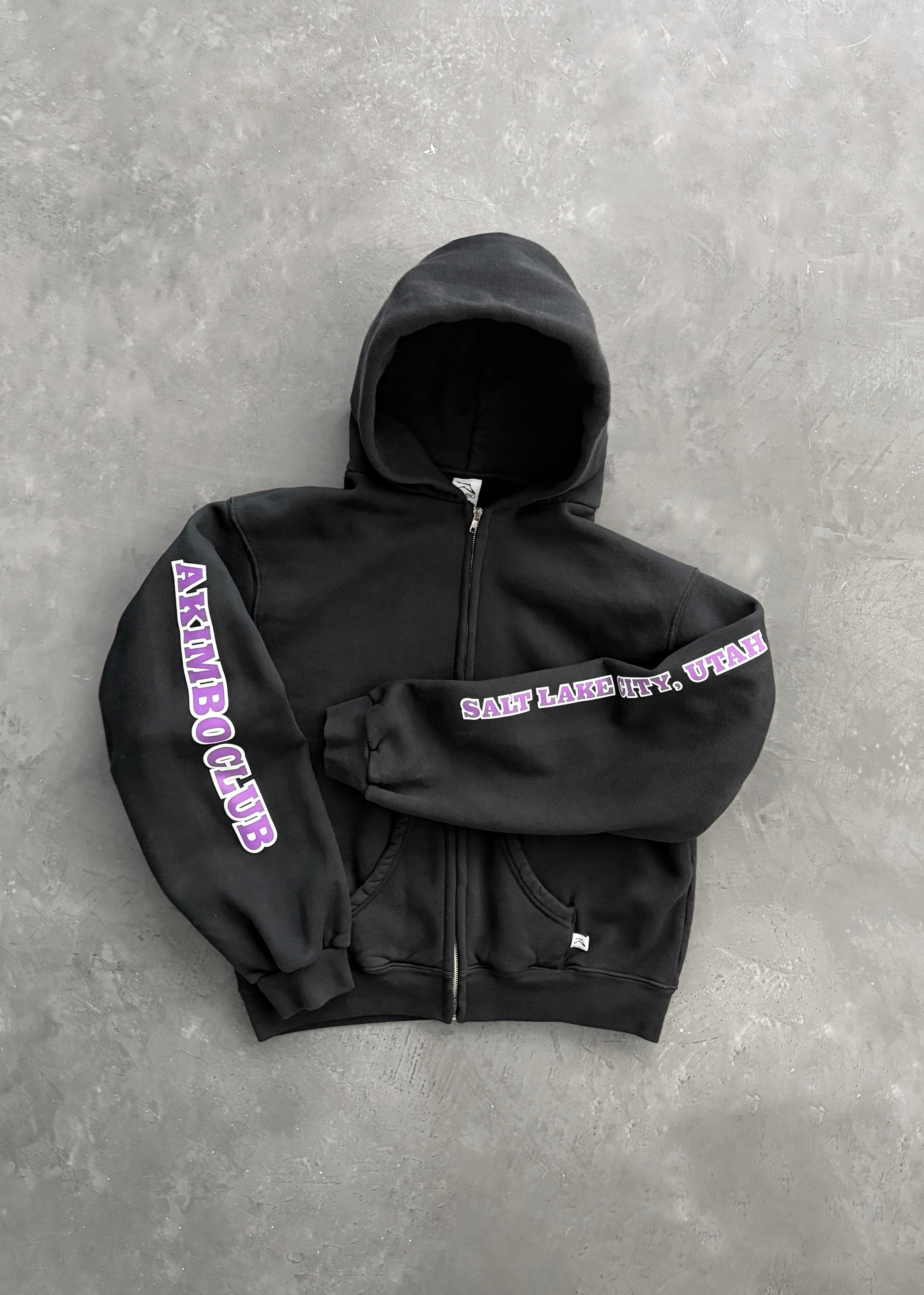 AKIMBO EAGLE CLUB ZIP-UP HOODIE - FADED BLACK