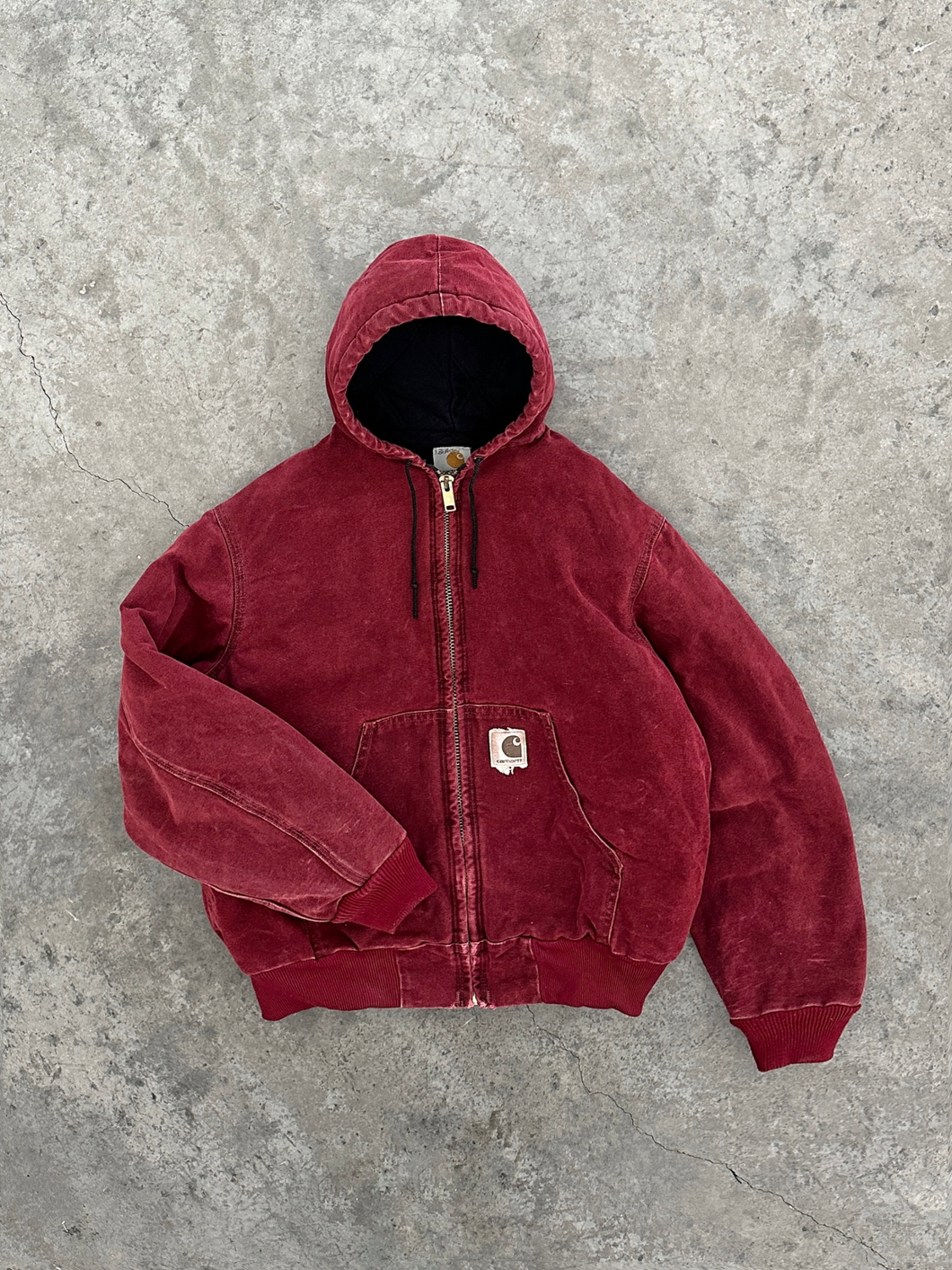 FADED WINE RED HOODED CARHARTT JACKET - 1990S