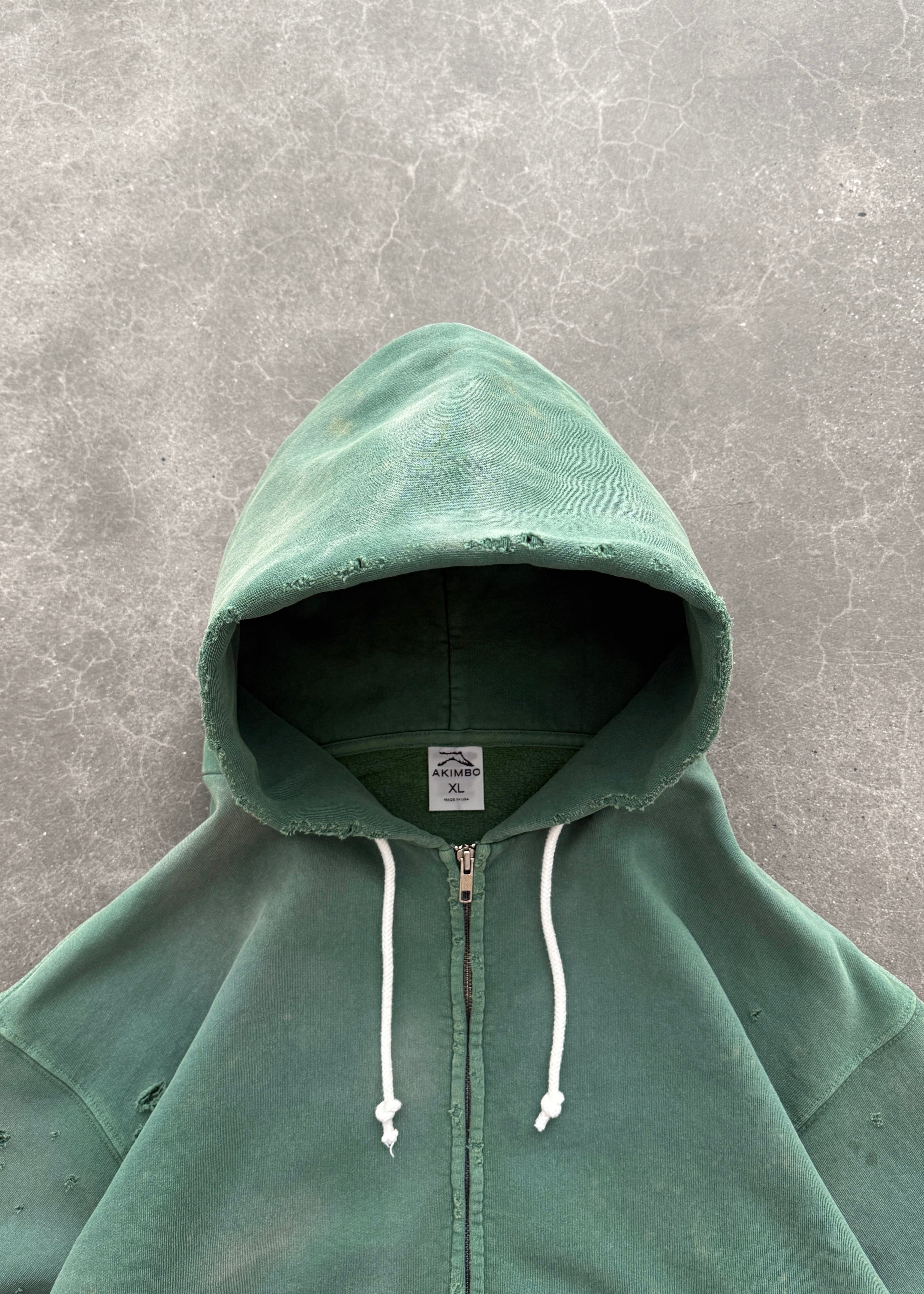 THRASHED ZIP-UP HOODIE - SUN FADED GREEN