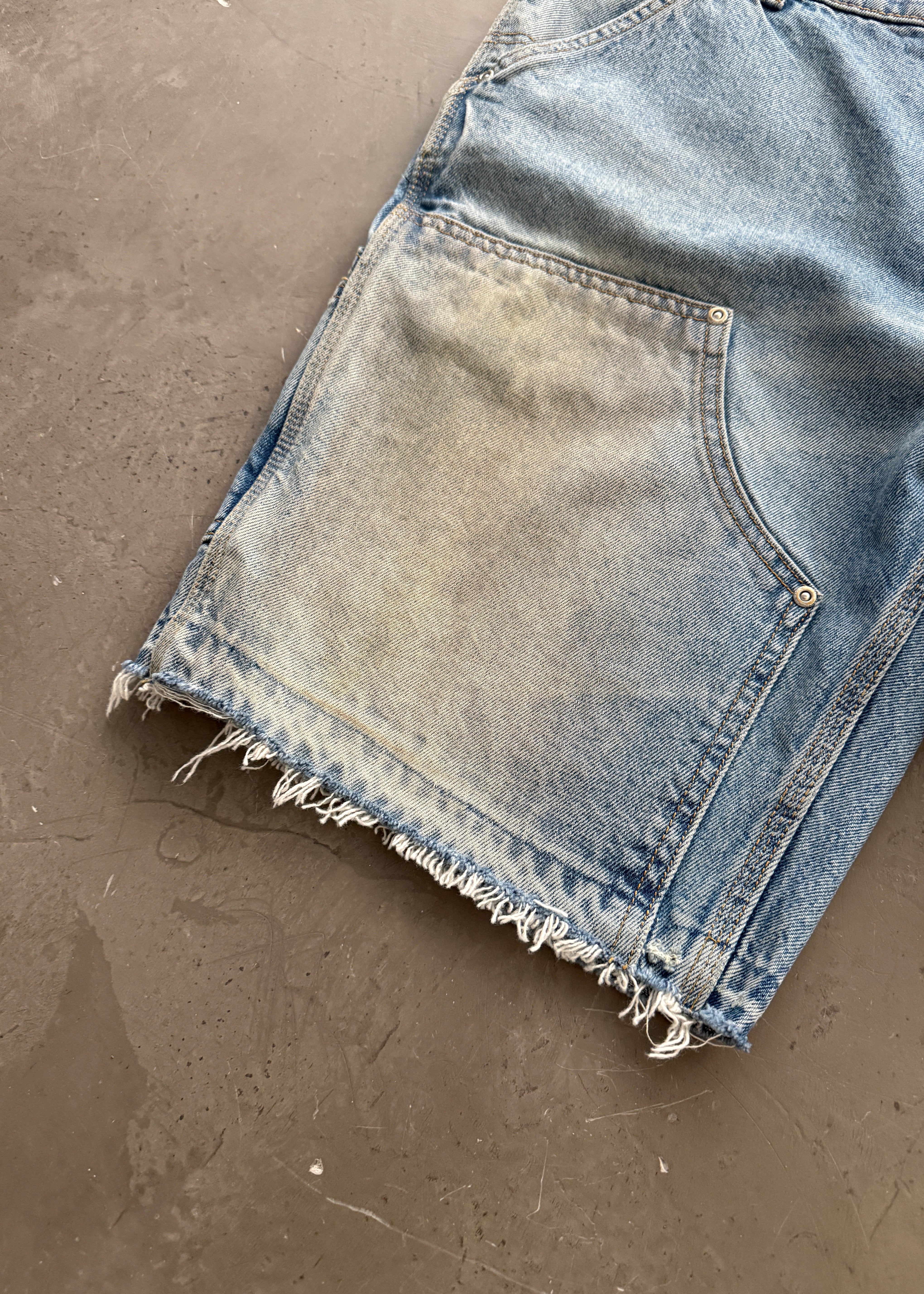 OPEN HEM DENIM DOUBLE KNEE SHORTS - DIRTY WASH