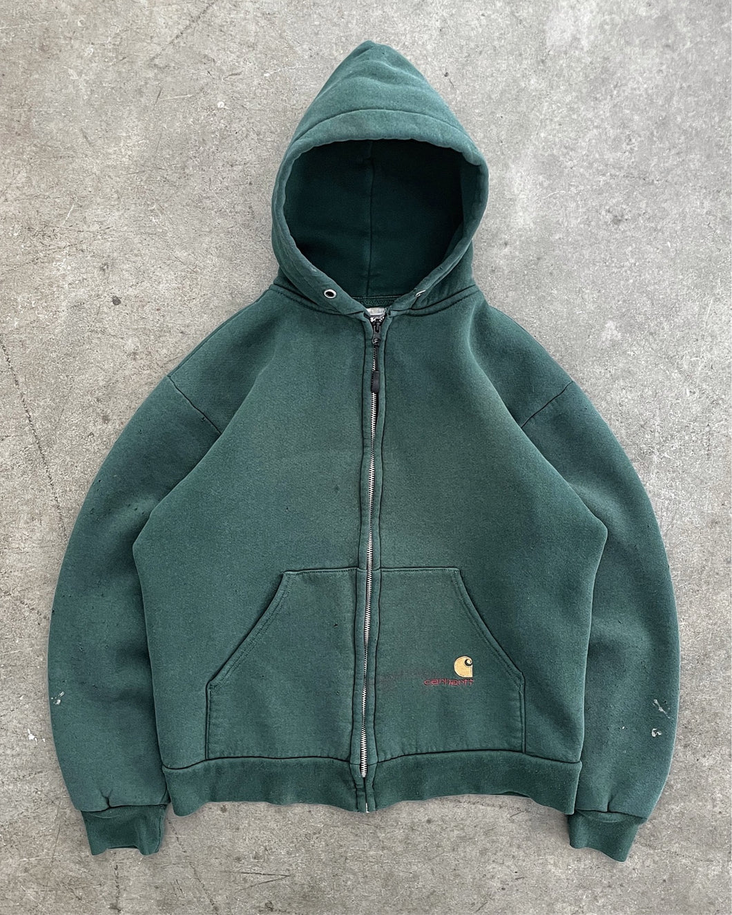 CARHARTT FADED GREEN THERMAL LINED ZIP UP HOODIE - 1980S