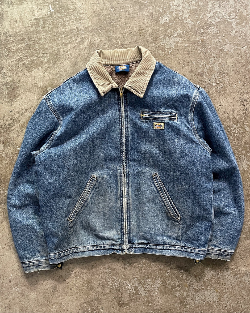 DICKIES FADED BLUE DENIM WORK JACKET - 1990S