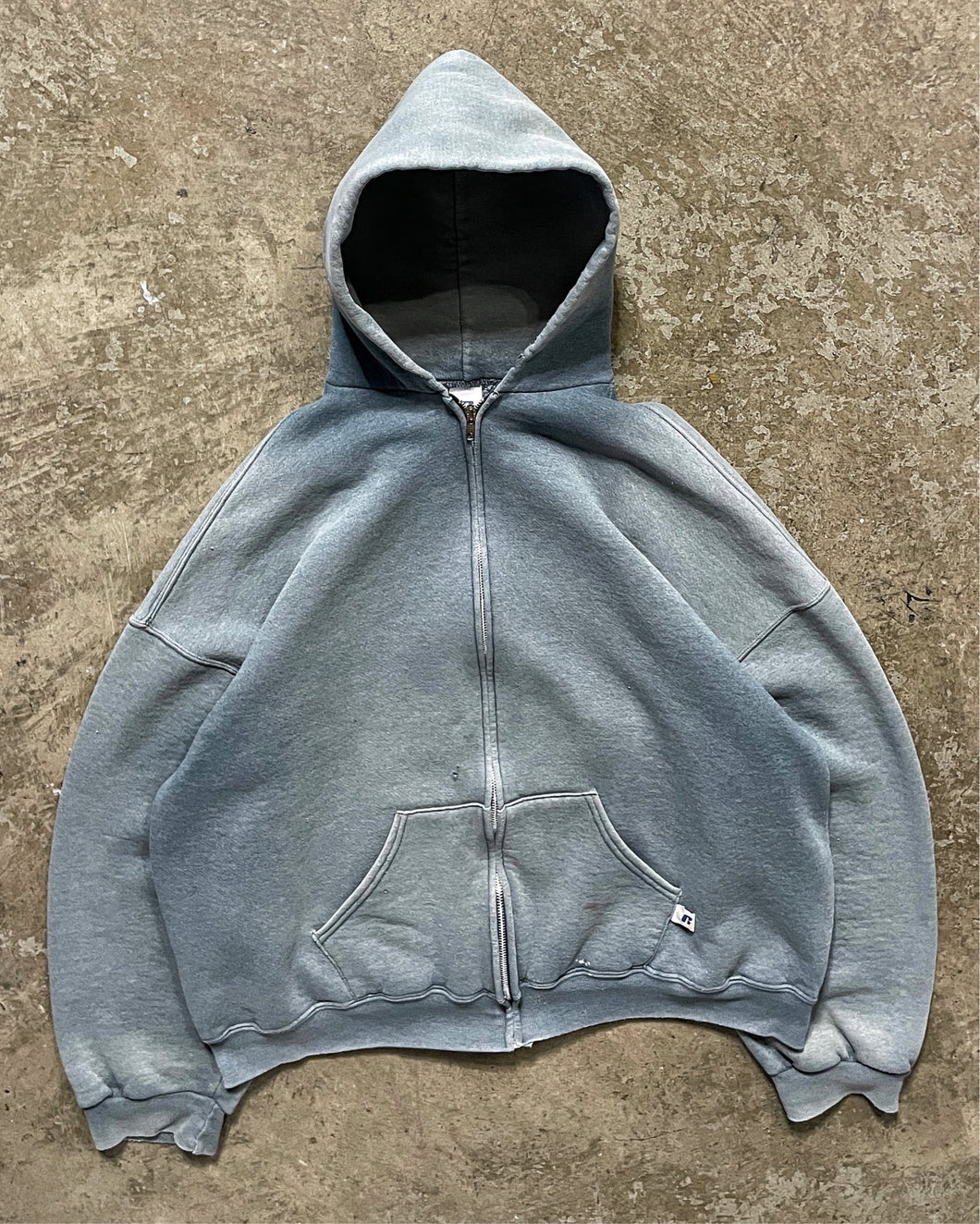 SUN FADED GREY RUSSELL ZIP UP HOODIE - 1990S