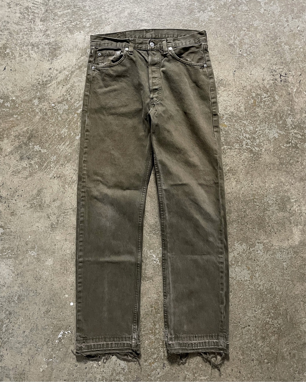 LEVI'S 501 FADED OLIVE GREEN JEANS - 1990S