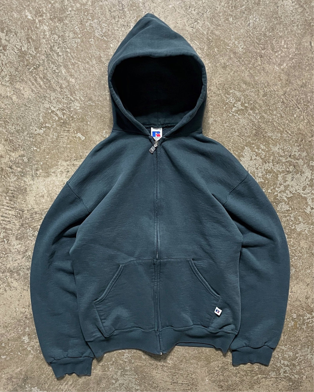 DEEP FOREST GREEN RUSSELL ZIP UP HOODIE - 1990S