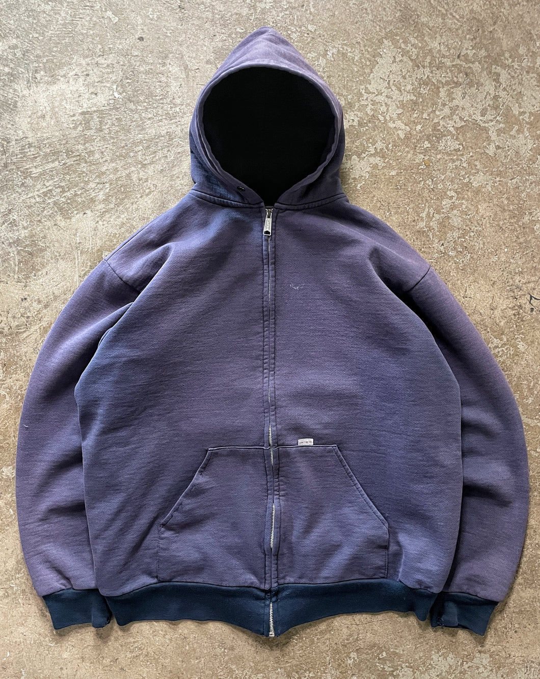 SUN FADED NAVY BLUE THERMAL LINED CARHARTT ZIP UP HOODIE - 1990S