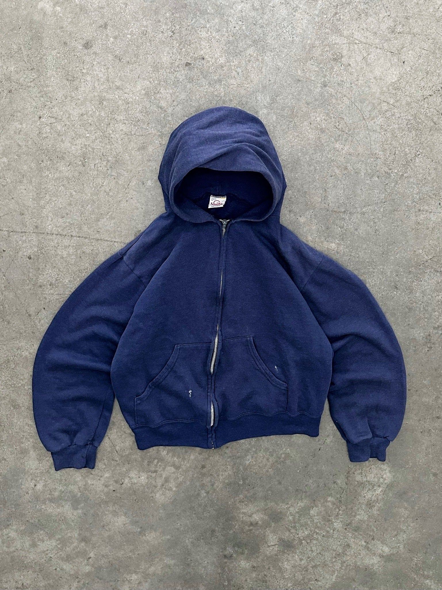 FADED NAVY BLUE ZIP UP HOODIE - 1980S – AKIMBO CLUB