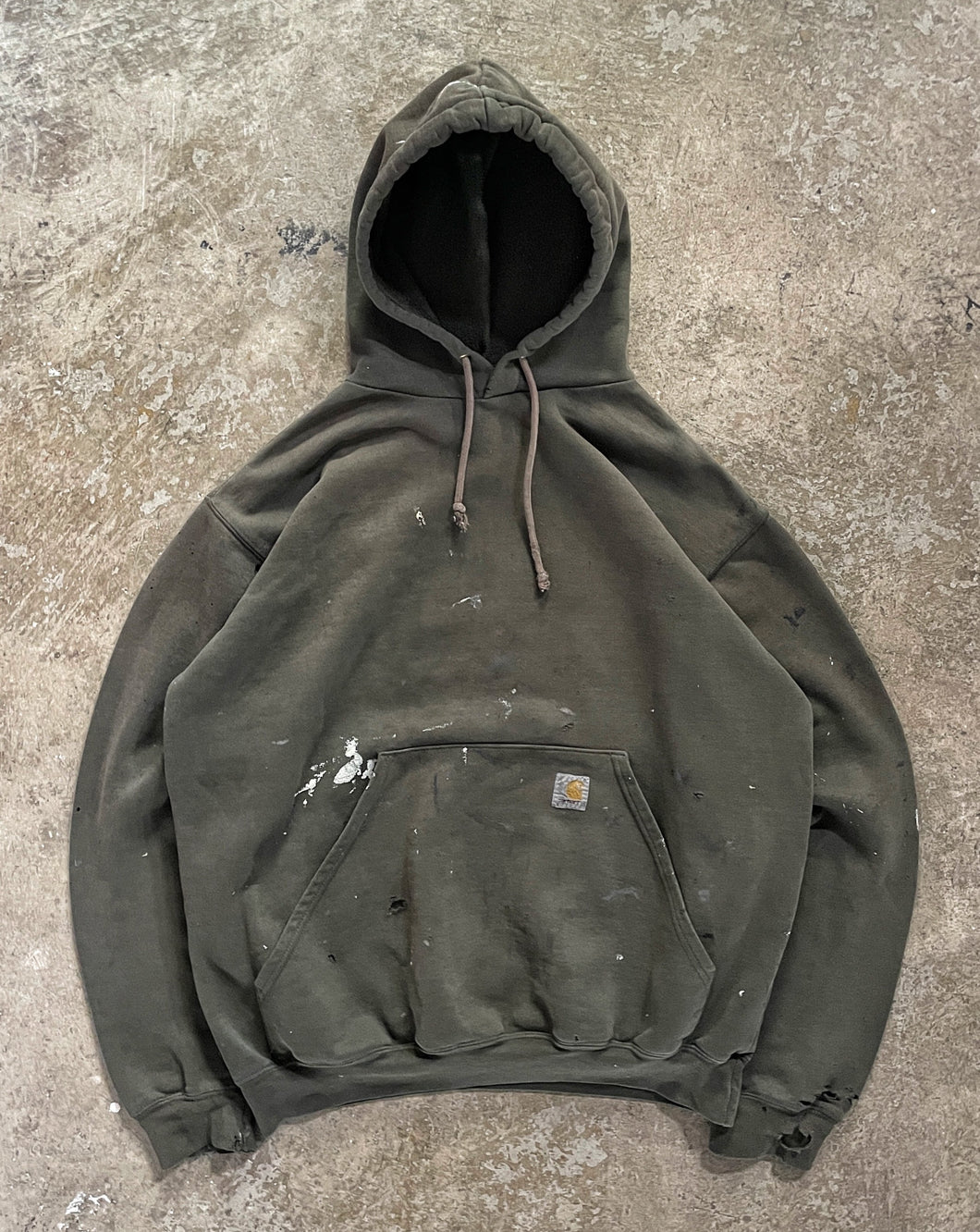 CARHARTT FADED OLIVE GREEN PAINTERS HOODIE - 1990S