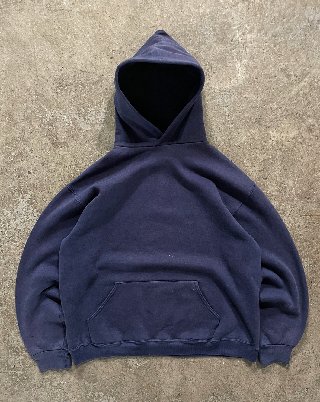SUN FADED NAVY BLUE RUSSELL HOODIE - 1980S