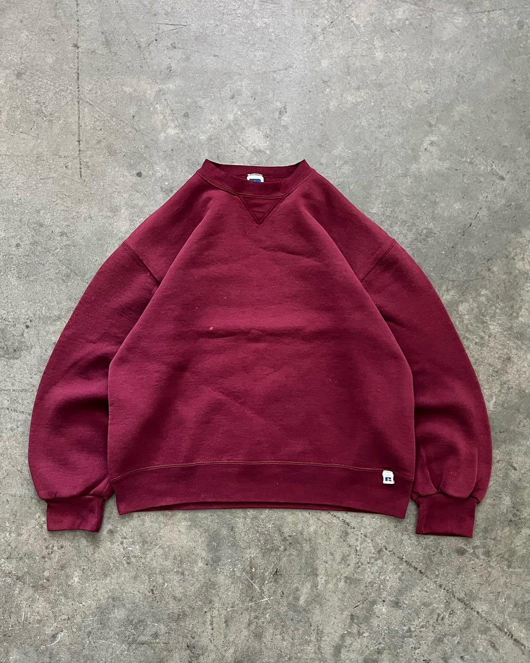 SUN FADED MAROON RUSSELL SWEATSHIRT - 1990S