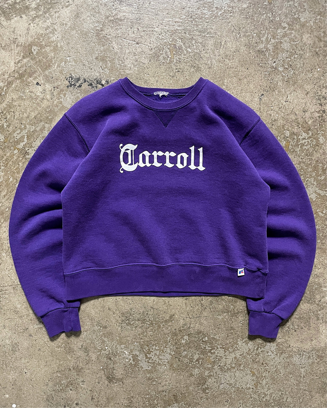 CROPPED “CARROLL” PURPLE RUSSELL SWEATSHIRT - 1990S