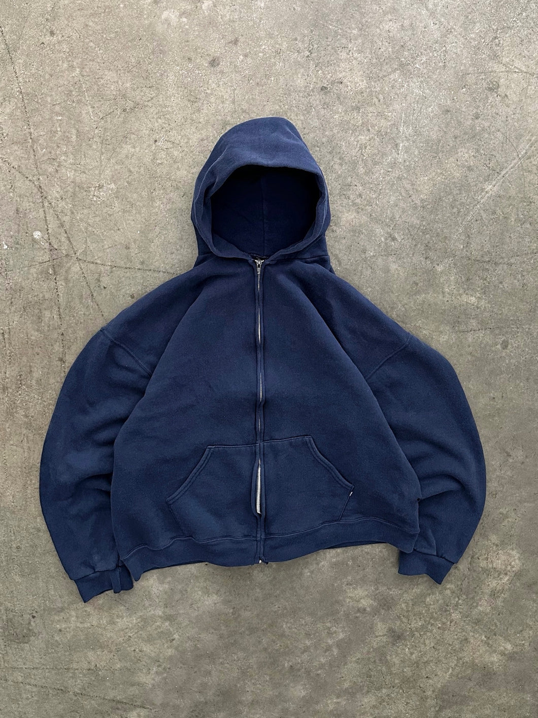 FADED NAVY BLUE RUSSELL ZIP UP  HOODIE - 1990S