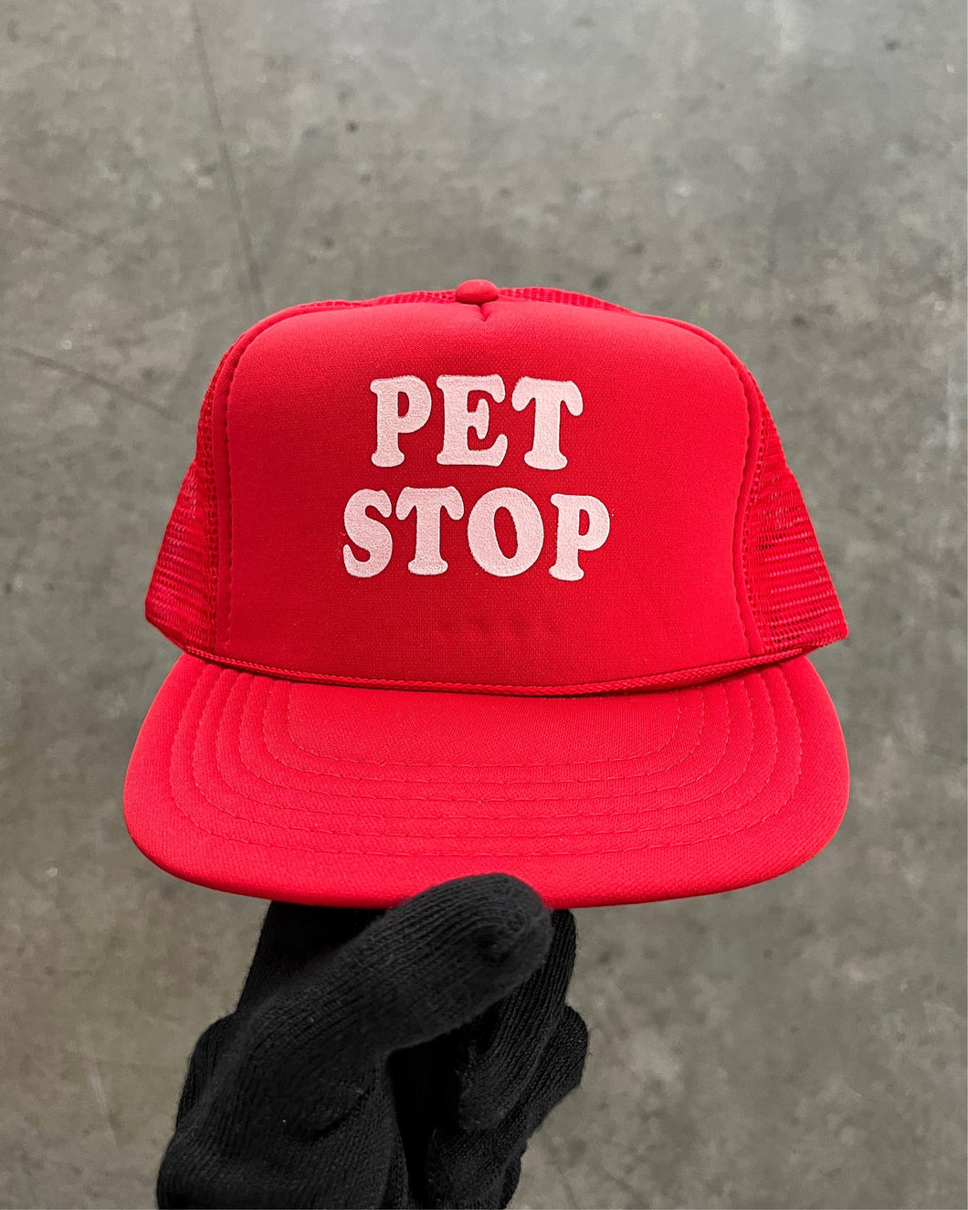 “PET STOP” RED FOAM TRUCKER HAT - 1990S