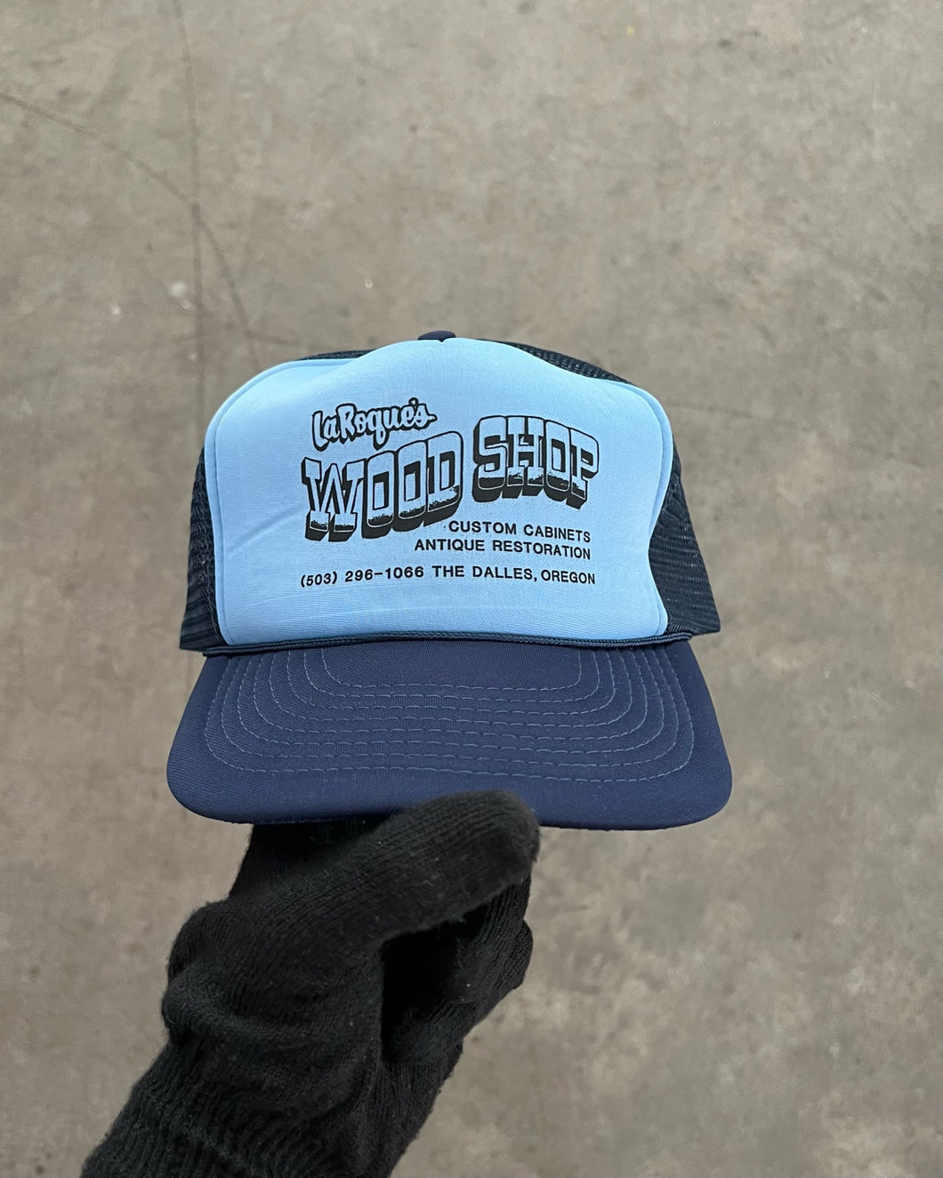 BLUE “WOOD SHOP” TRUCKER HAT - 1990S