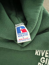 Load image into Gallery viewer, FADED PINE GREEN “RIVERSIDE GIRLS RUGBY” RUSSELL HOODIE - 1990S
